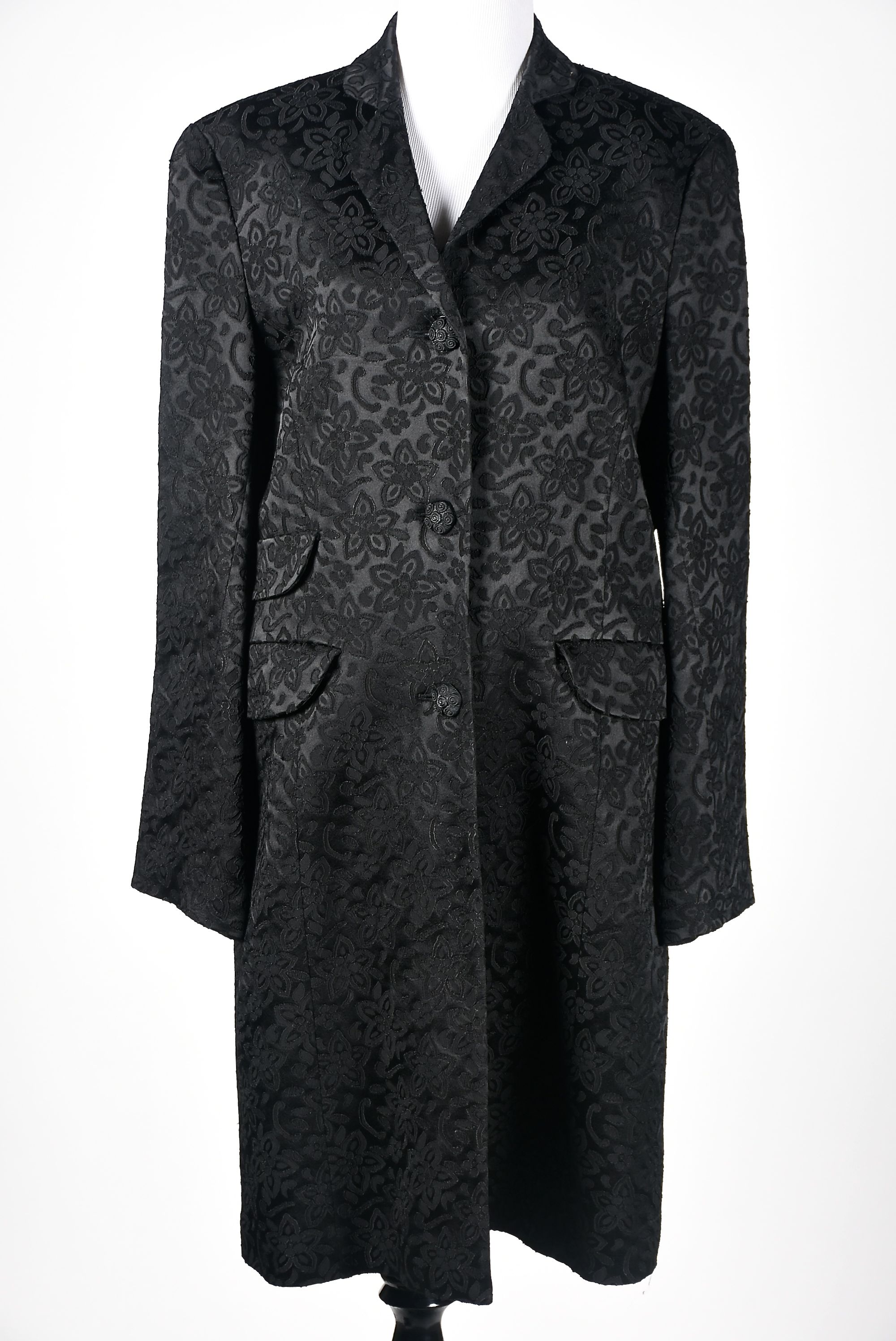Black Textured Jacquard Evening Coat and Cache Luxe Trousers