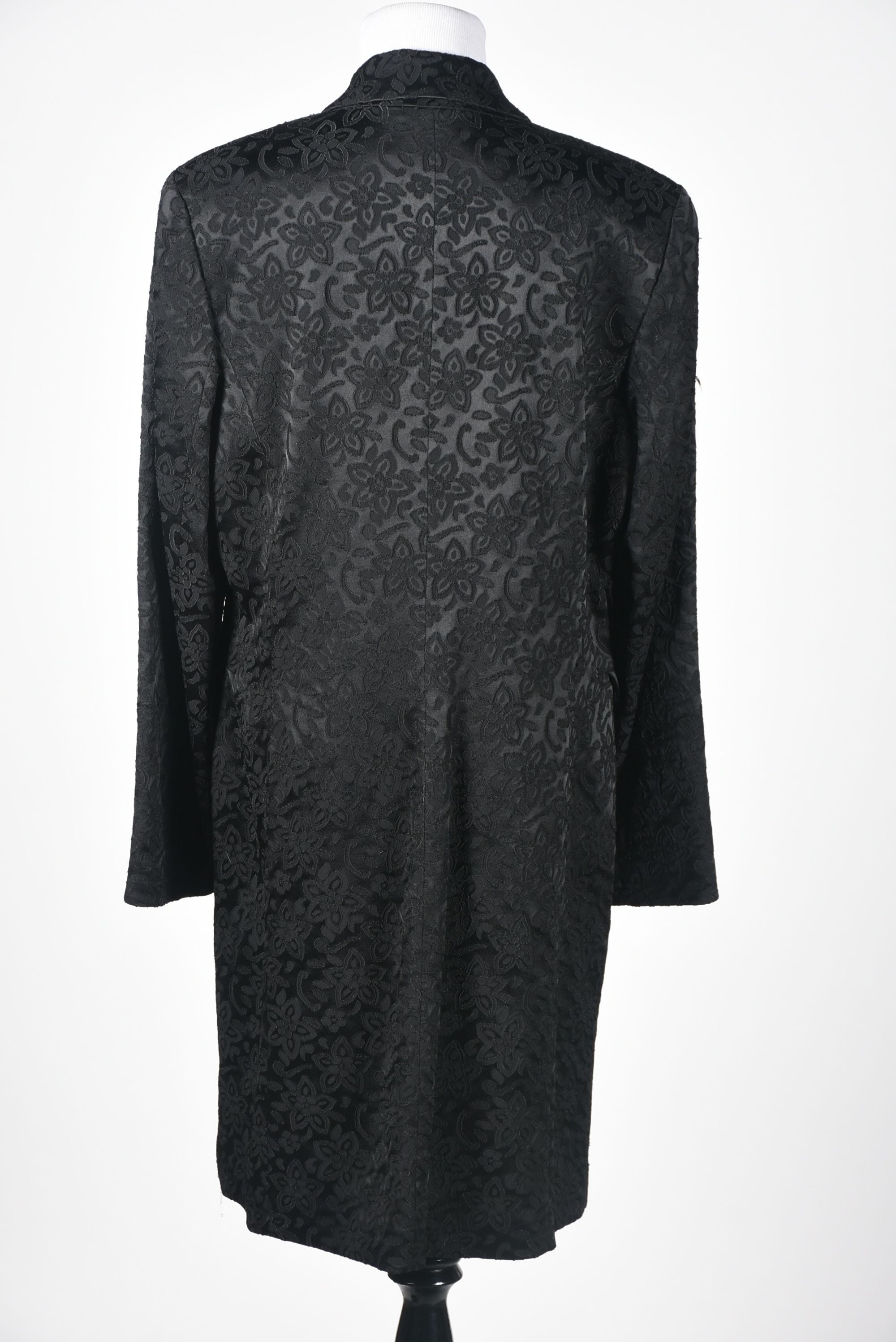 Black Textured Jacquard Evening Coat and Cache Luxe Trousers