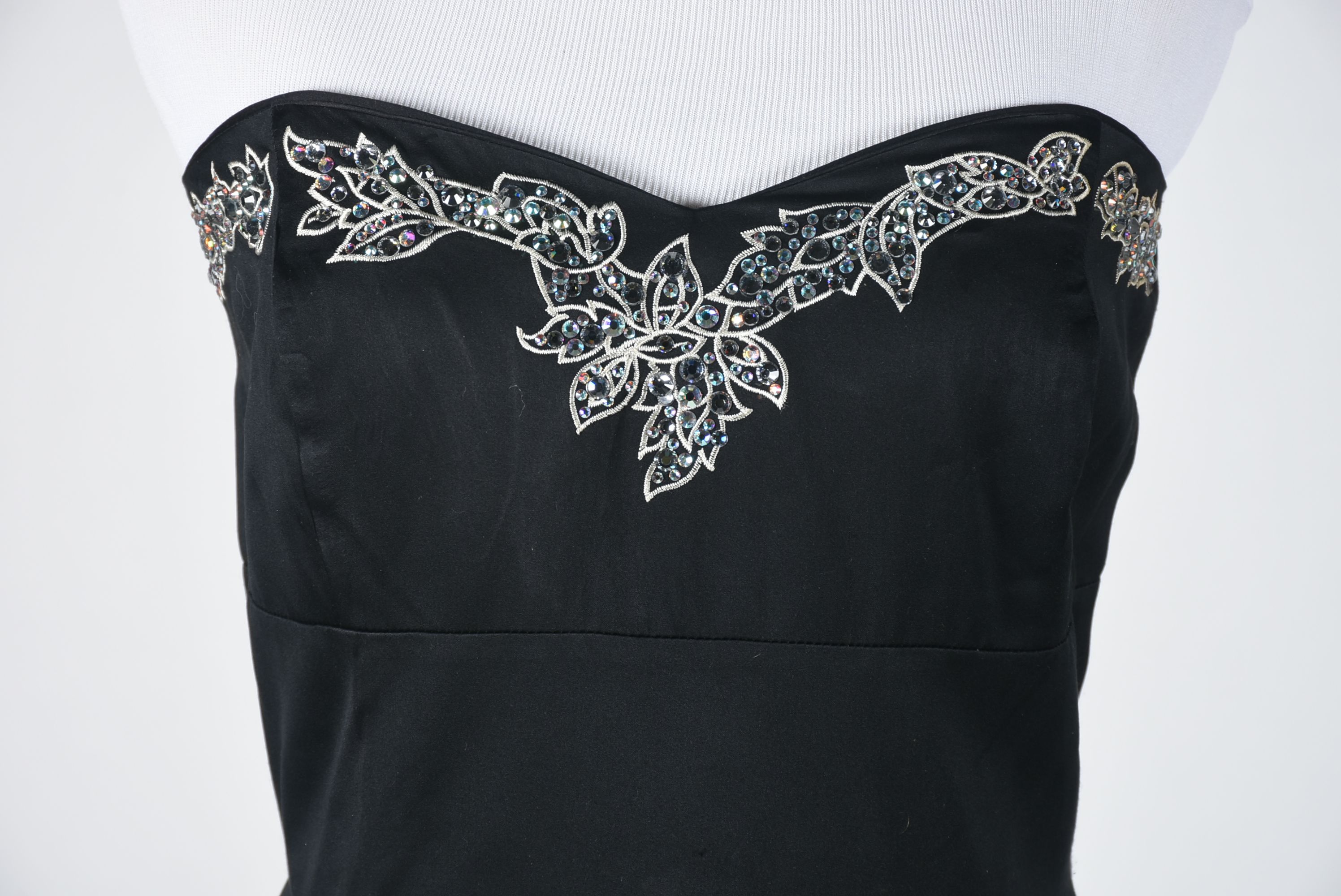 White House Black Market Black Strapless Embroidered Cocktail Dress with Rhinestones