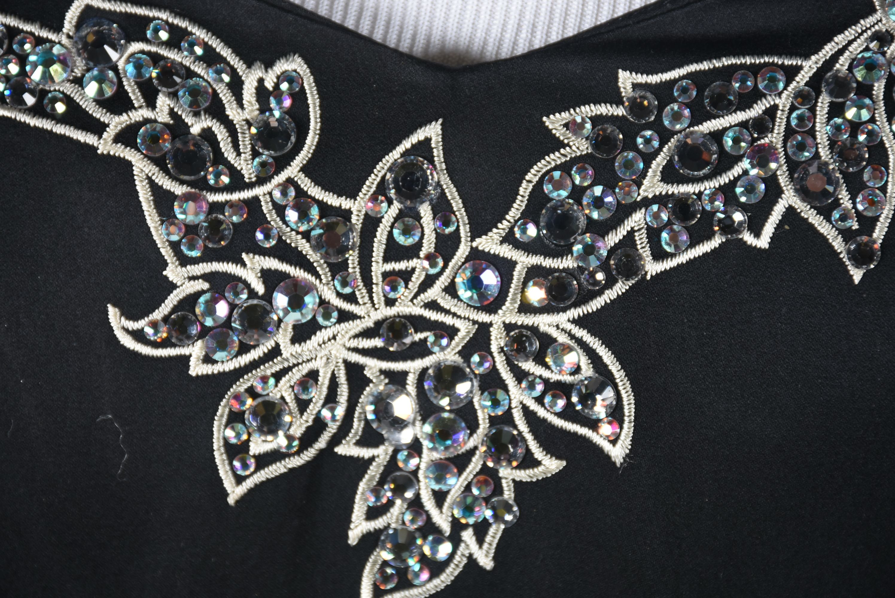 White House Black Market Black Strapless Embroidered Cocktail Dress with Rhinestones