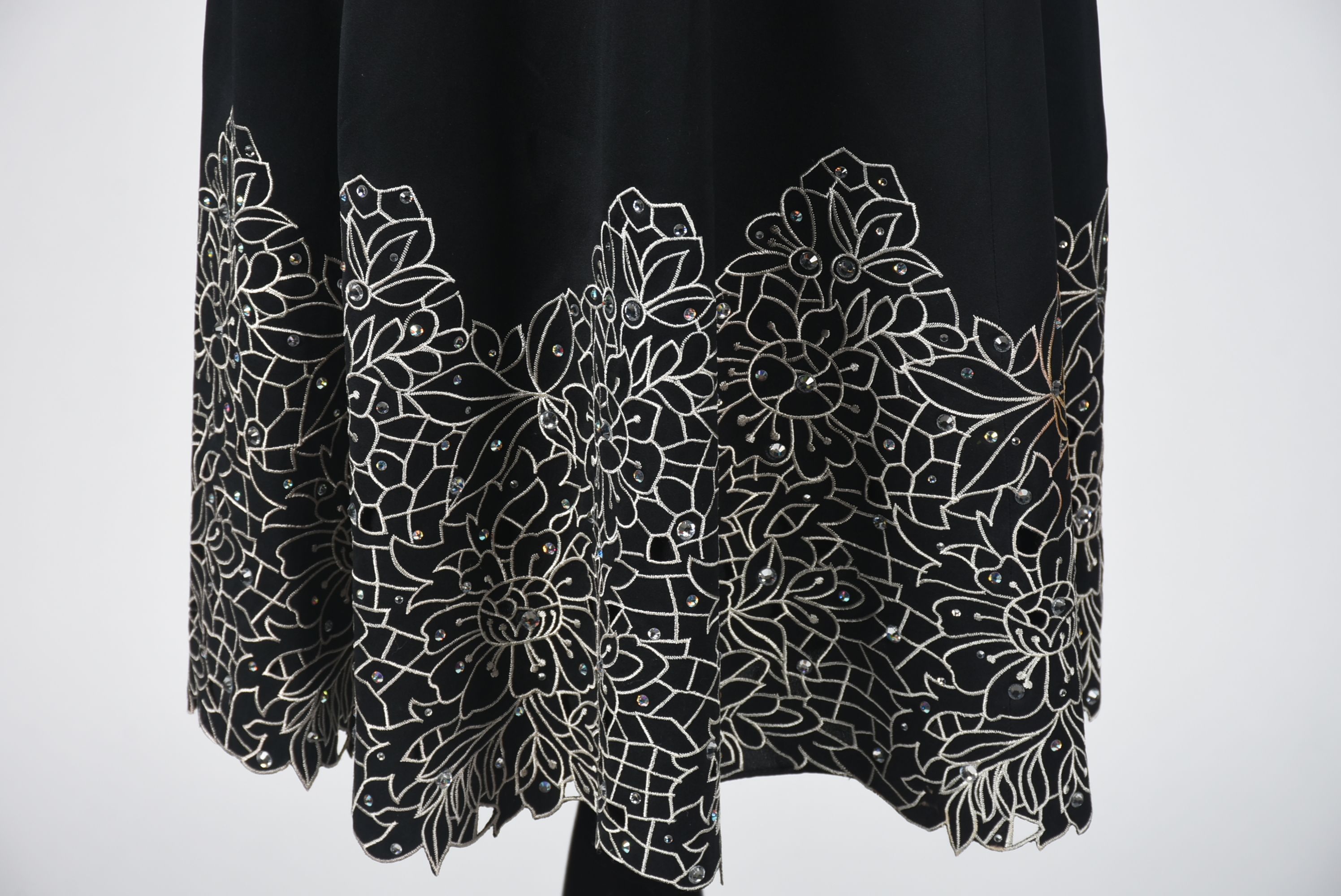 White House Black Market Black Strapless Embroidered Cocktail Dress with Rhinestones