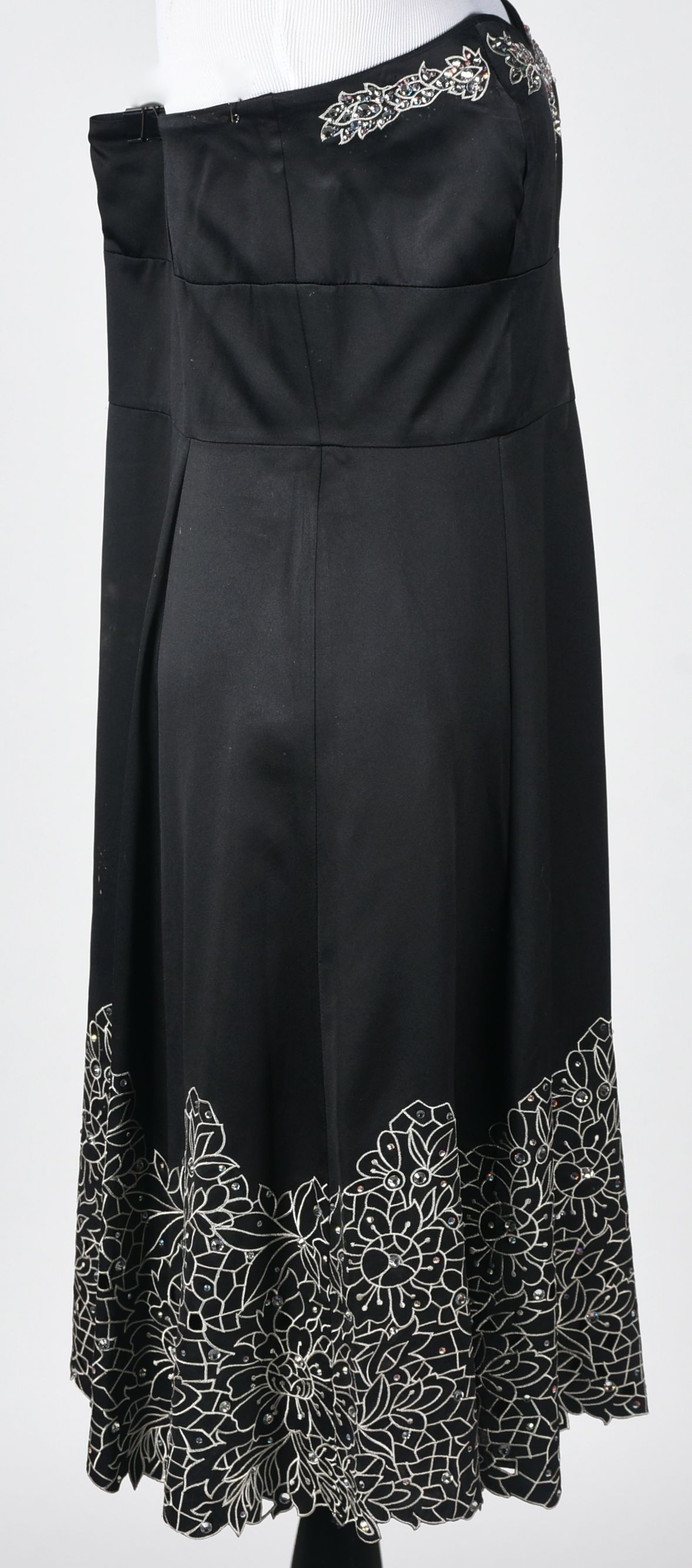 White House Black Market Black Strapless Embroidered Cocktail Dress with Rhinestones