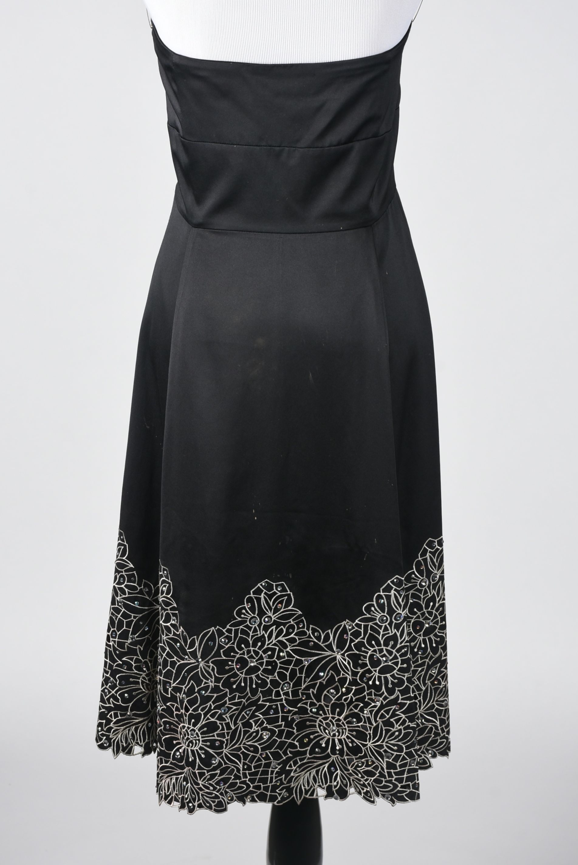 White House Black Market Black Strapless Embroidered Cocktail Dress with Rhinestones