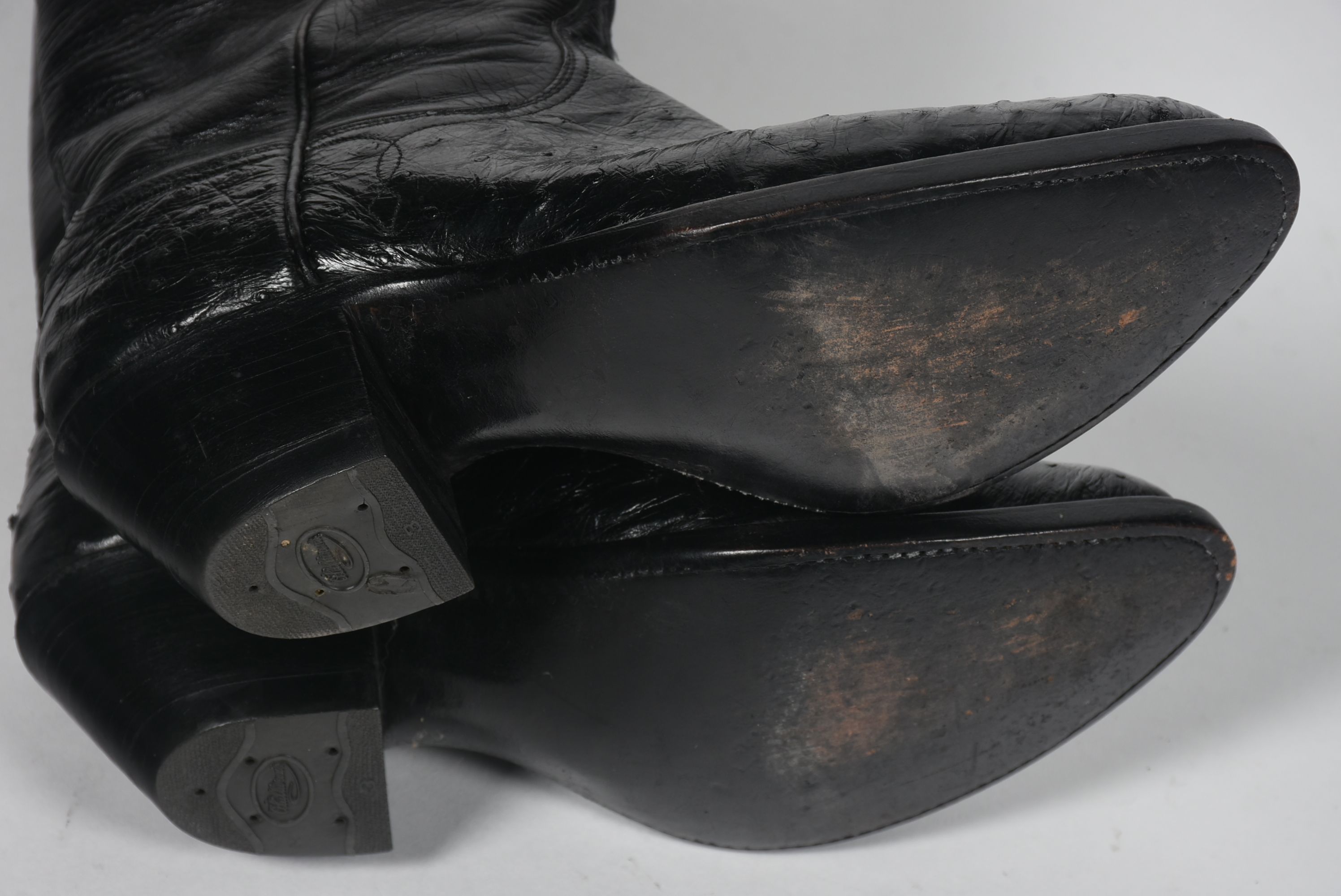 Custom-Made Black Ostrich Leather Cowgirl Boots with Tanya Tucker Monogram in the Shape of Texas