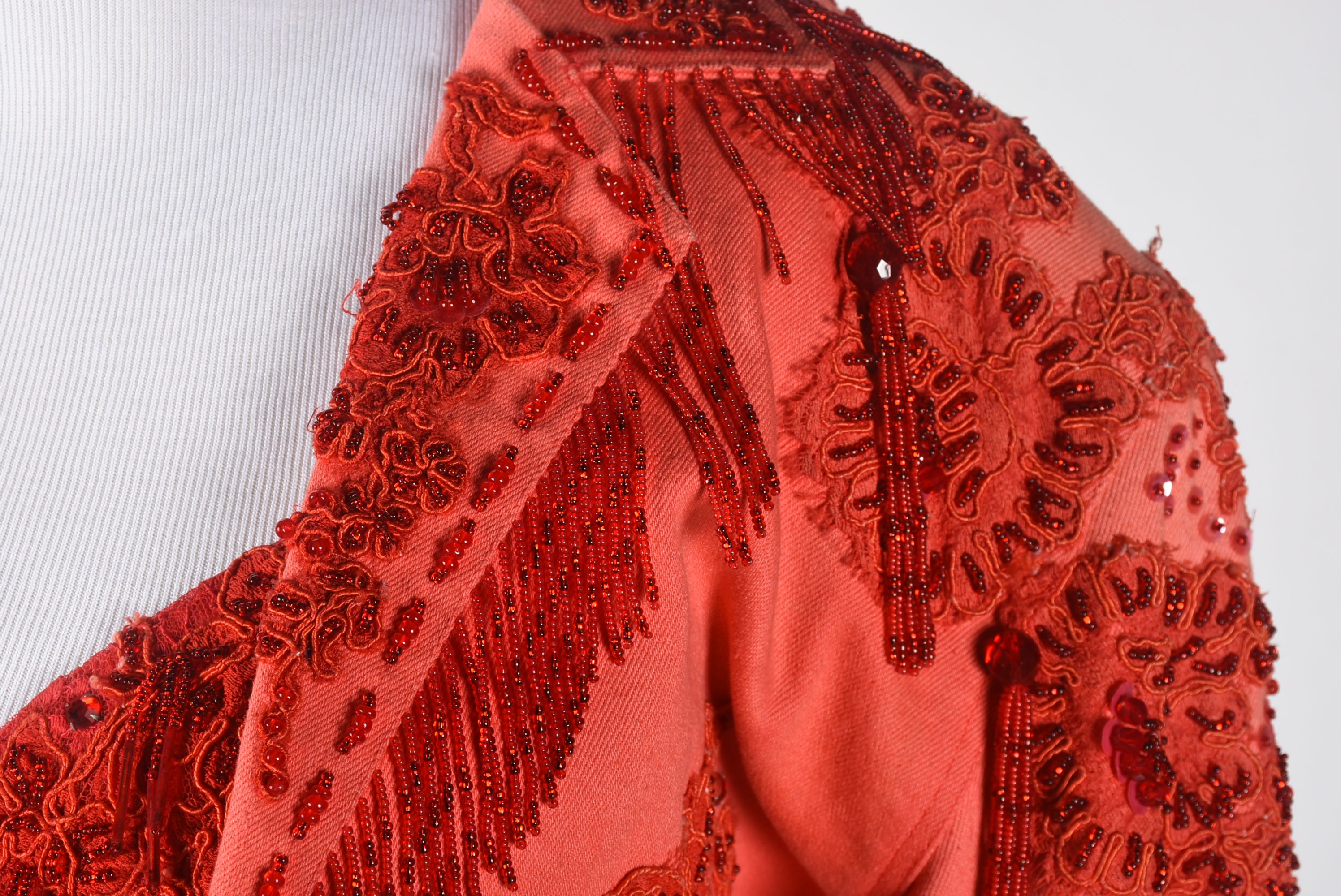 Vintage Sable of Dallas Red Denim Embellished Stage Ensemble with Fringe