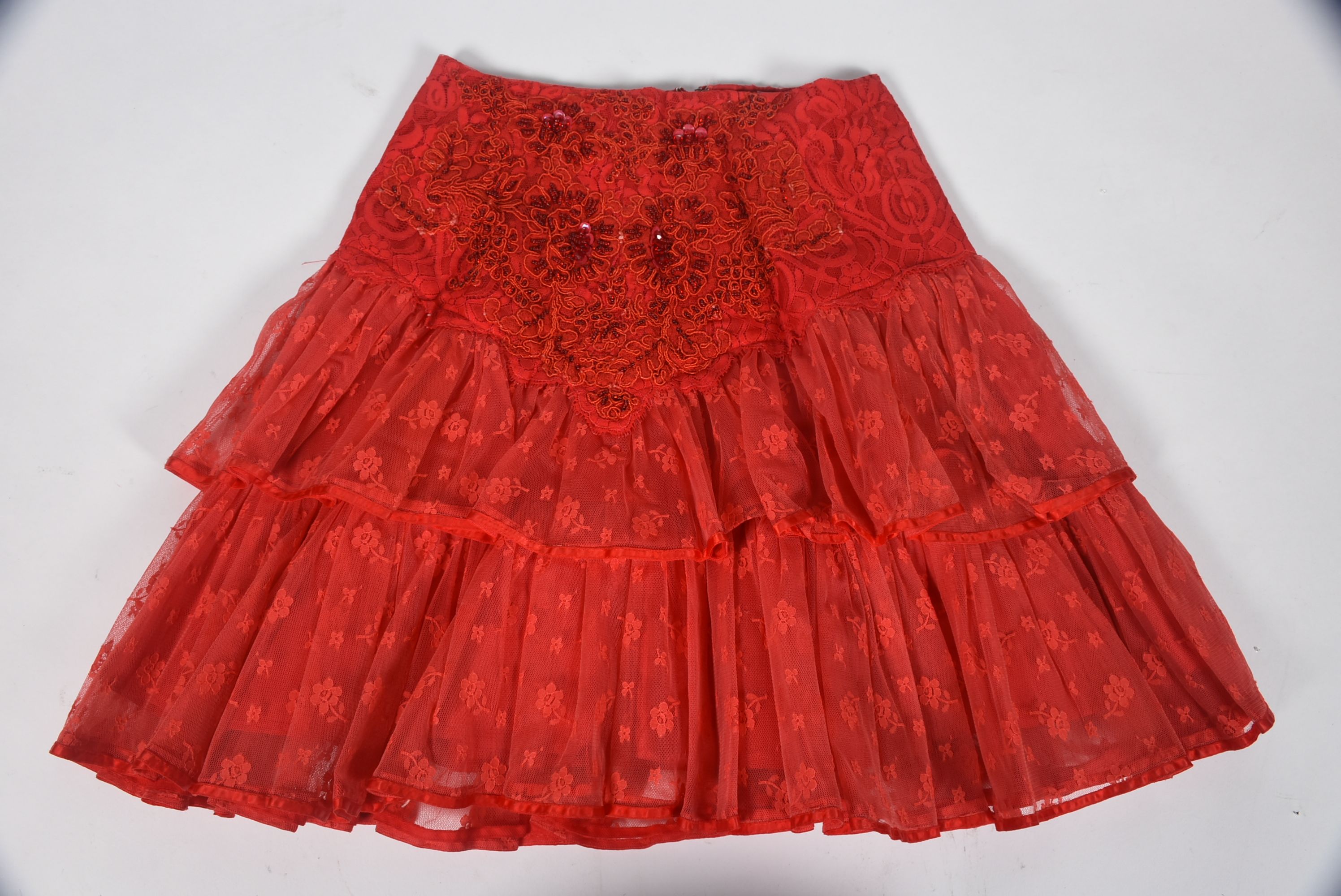 Vintage Sable of Dallas Red Denim Embellished Stage Ensemble with Fringe