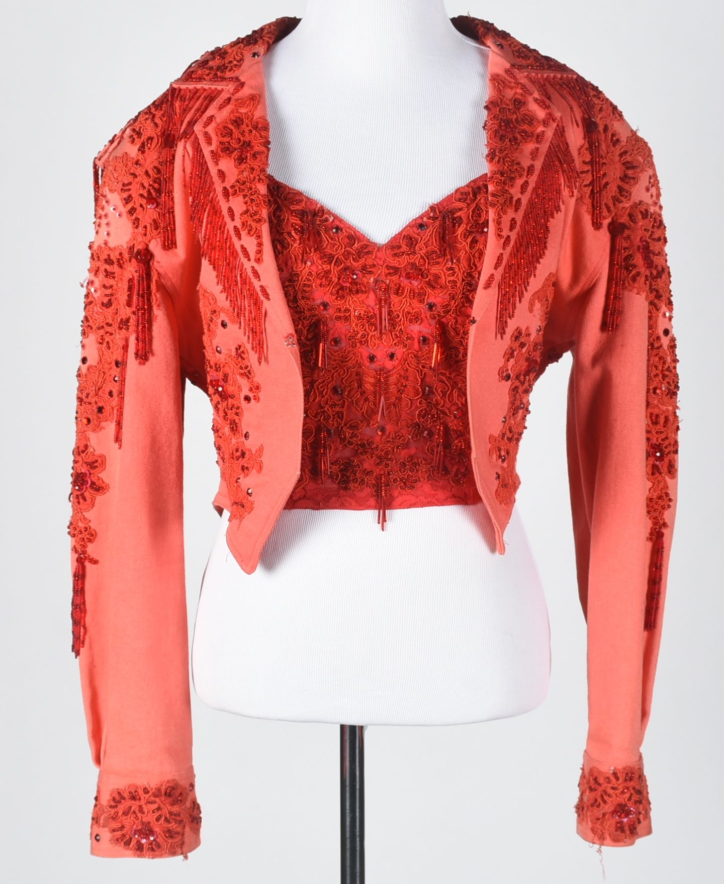 Vintage Sable of Dallas Red Denim Embellished Stage Ensemble with Fringe