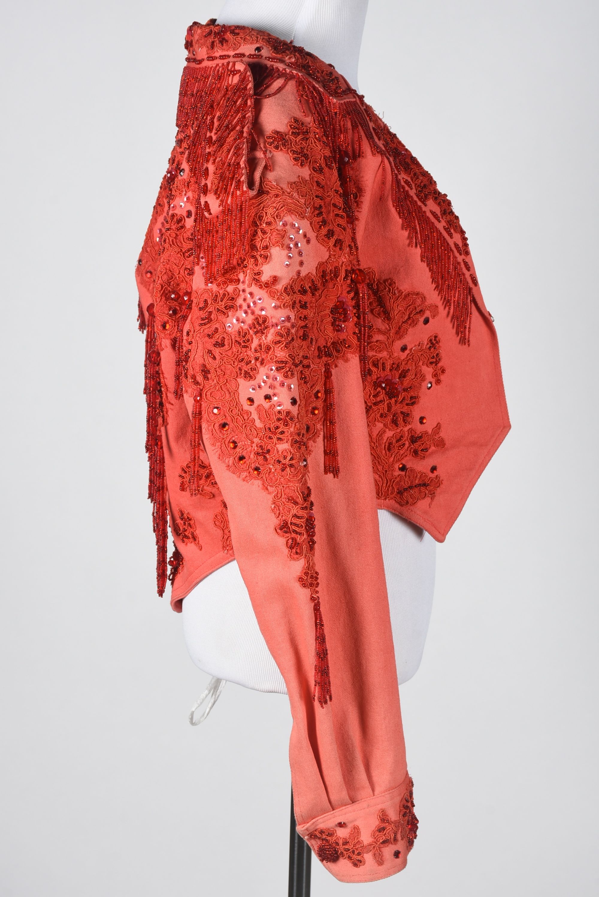 Vintage Sable of Dallas Red Denim Embellished Stage Ensemble with Fringe