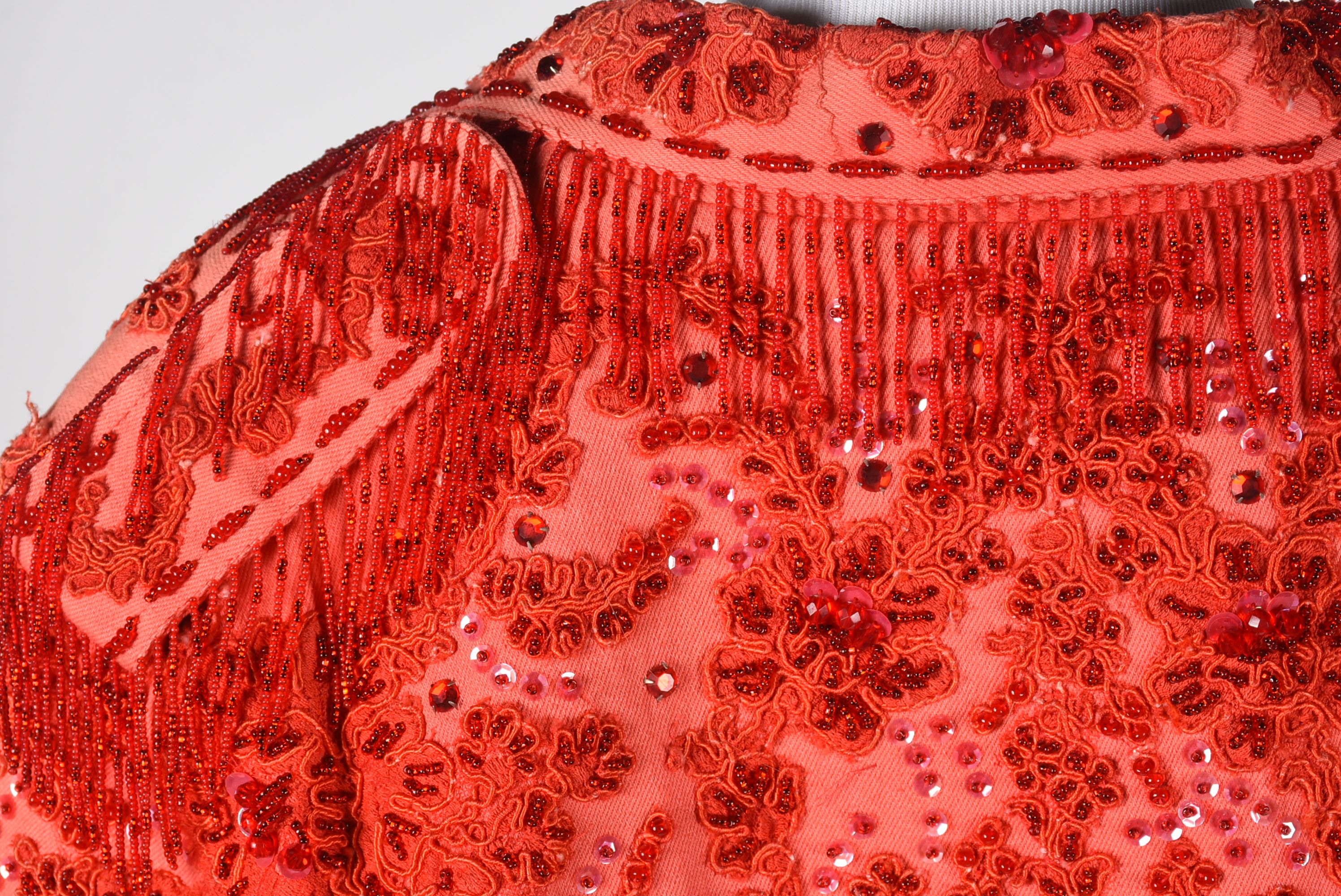 Vintage Sable of Dallas Red Denim Embellished Stage Ensemble with Fringe