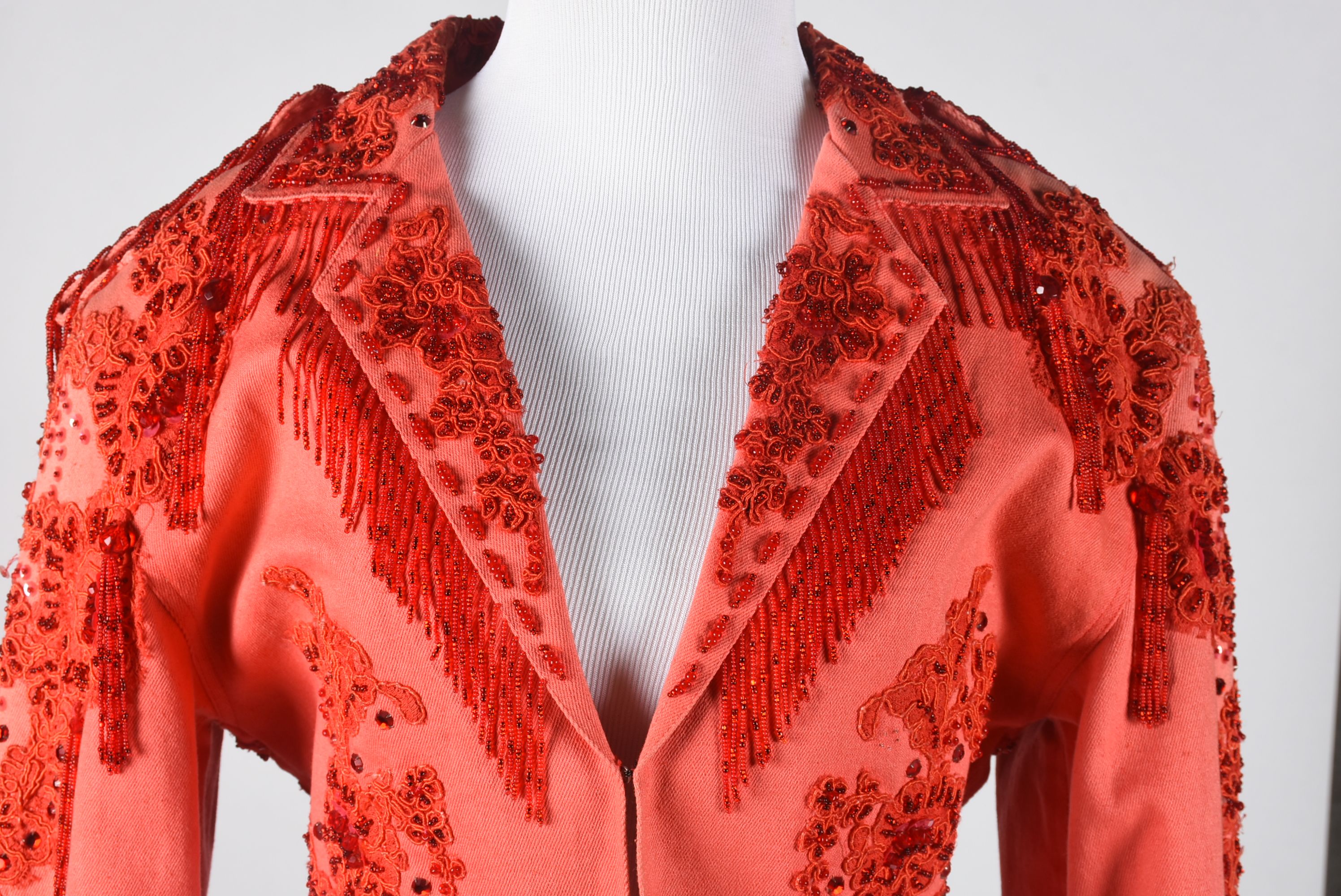 Vintage Sable of Dallas Red Denim Embellished Stage Ensemble with Fringe