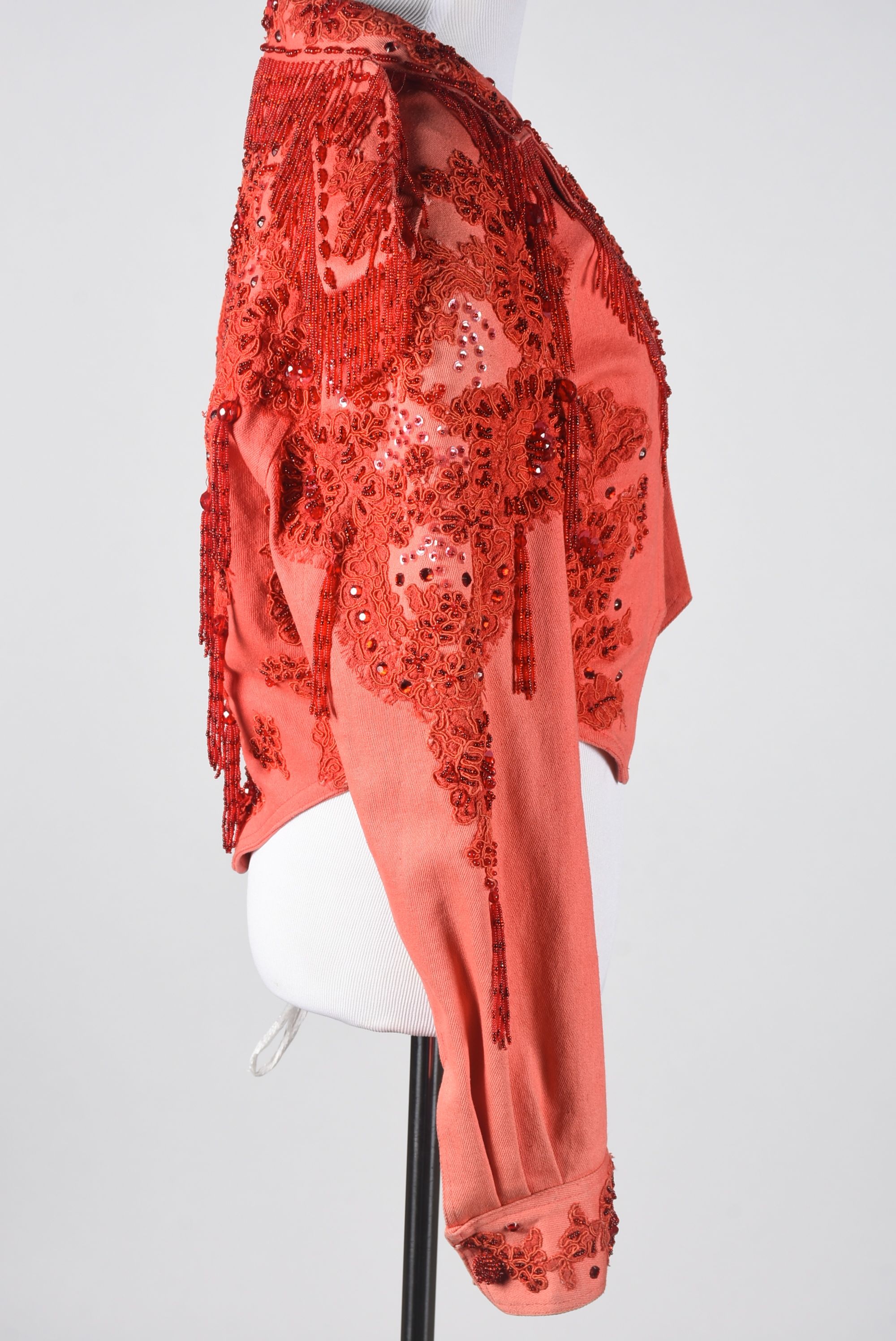 Vintage Sable of Dallas Red Denim Embellished Stage Ensemble with Fringe