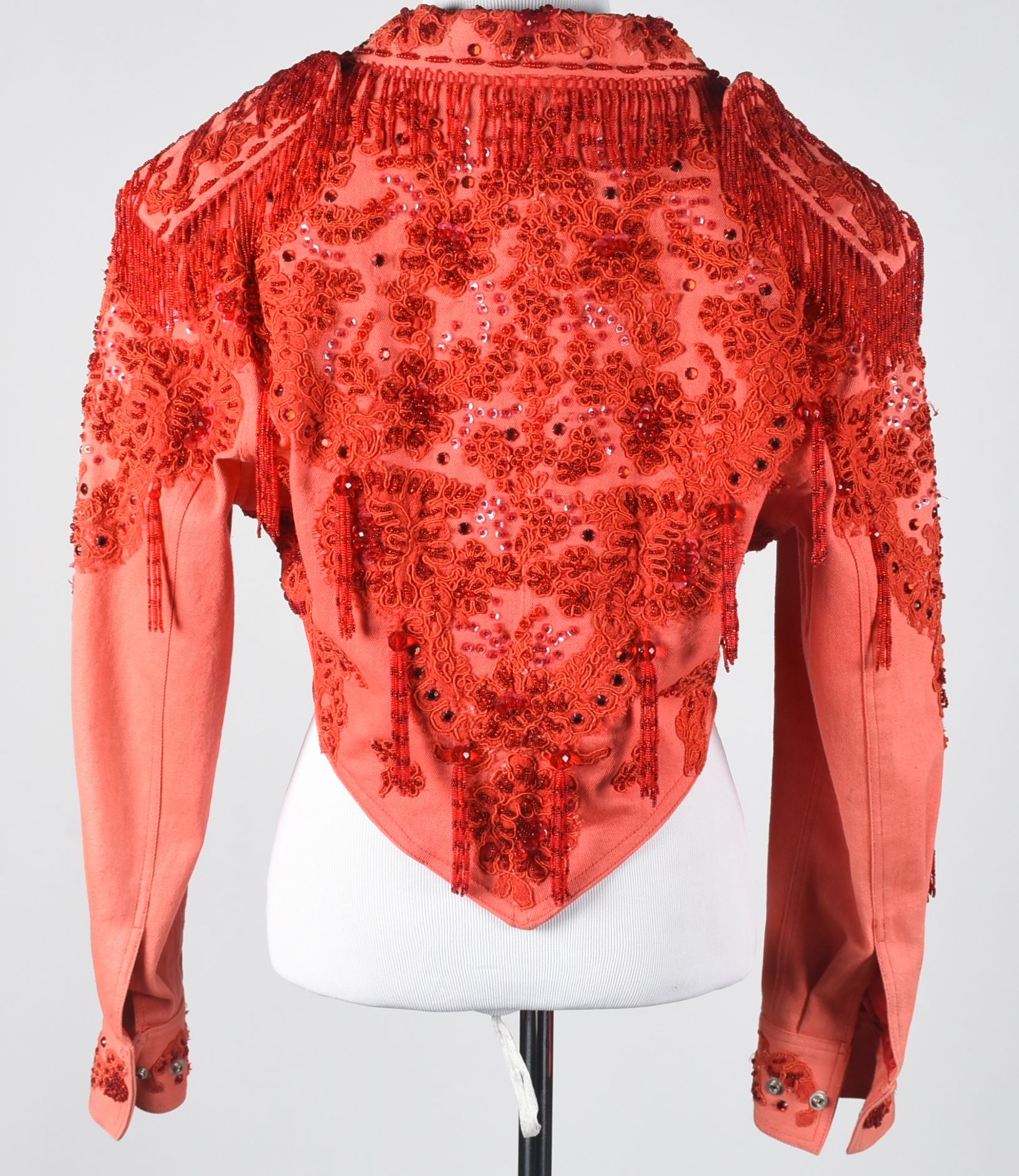 Vintage Sable of Dallas Red Denim Embellished Stage Ensemble with Fringe