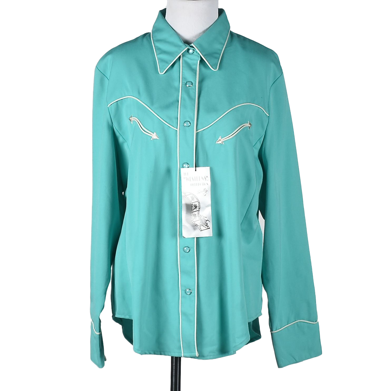 Scully Western Dress Shirt in Aqua Blue with White Piping