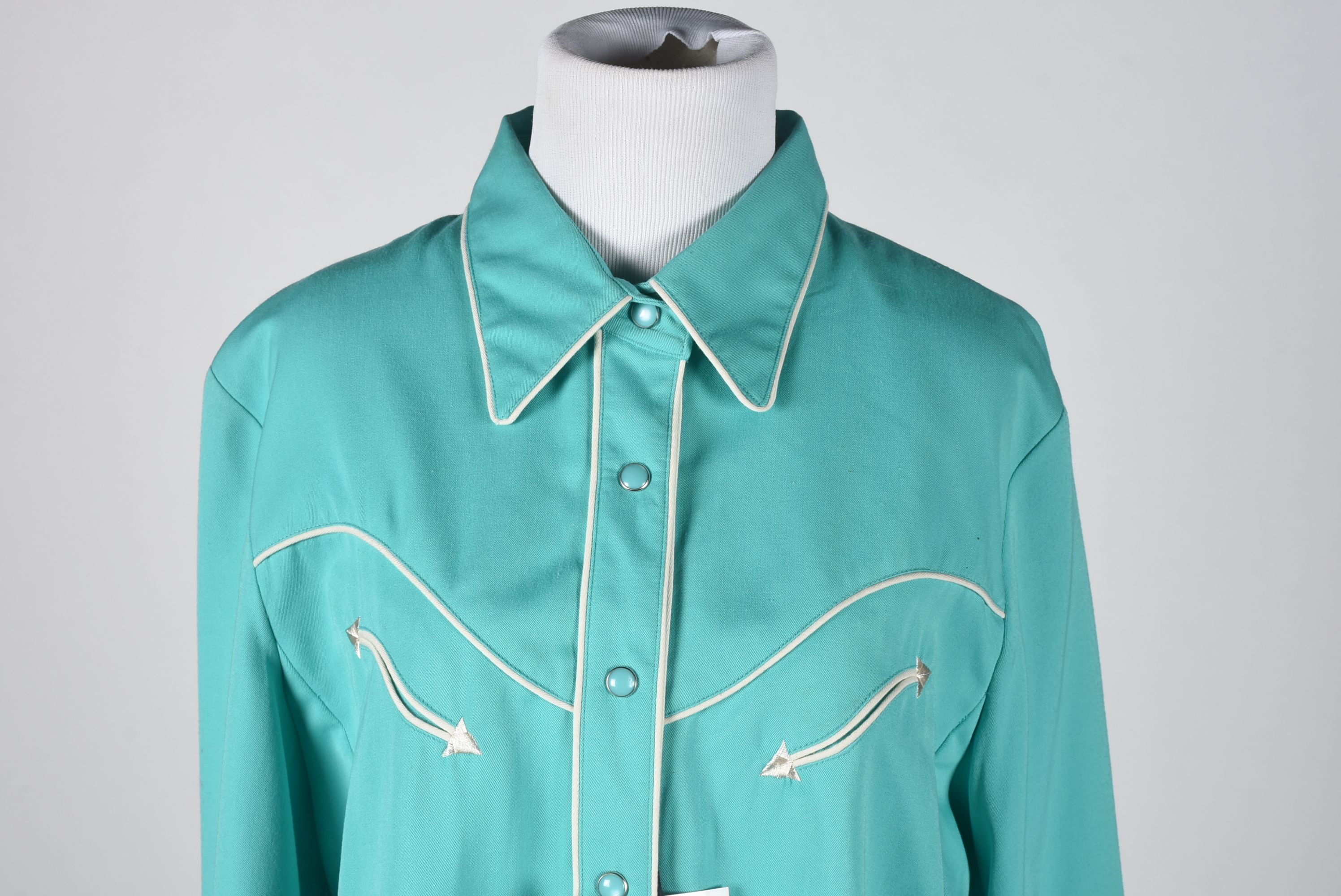 Scully Western Dress Shirt in Aqua Blue with White Piping