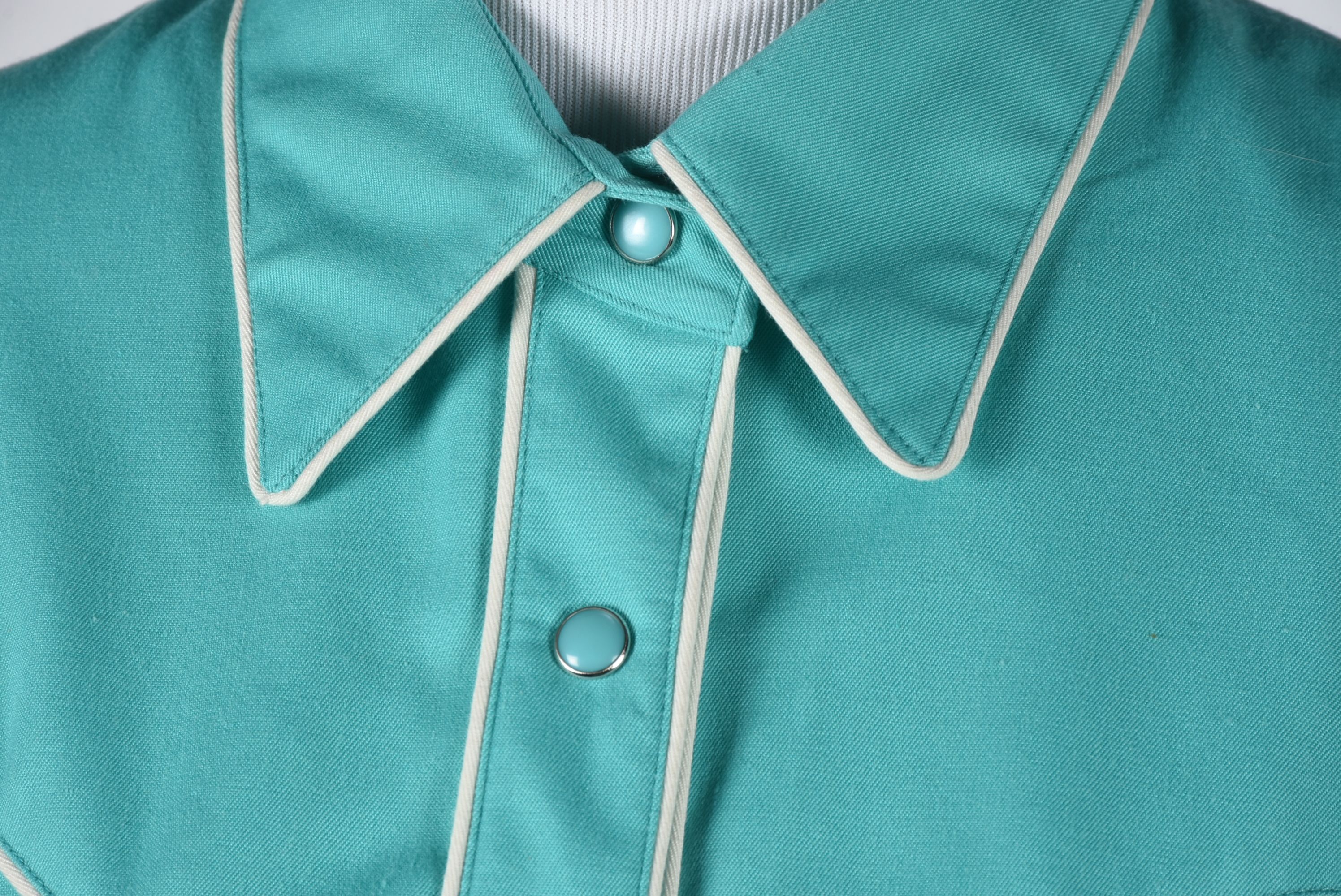 Scully Western Dress Shirt in Aqua Blue with White Piping