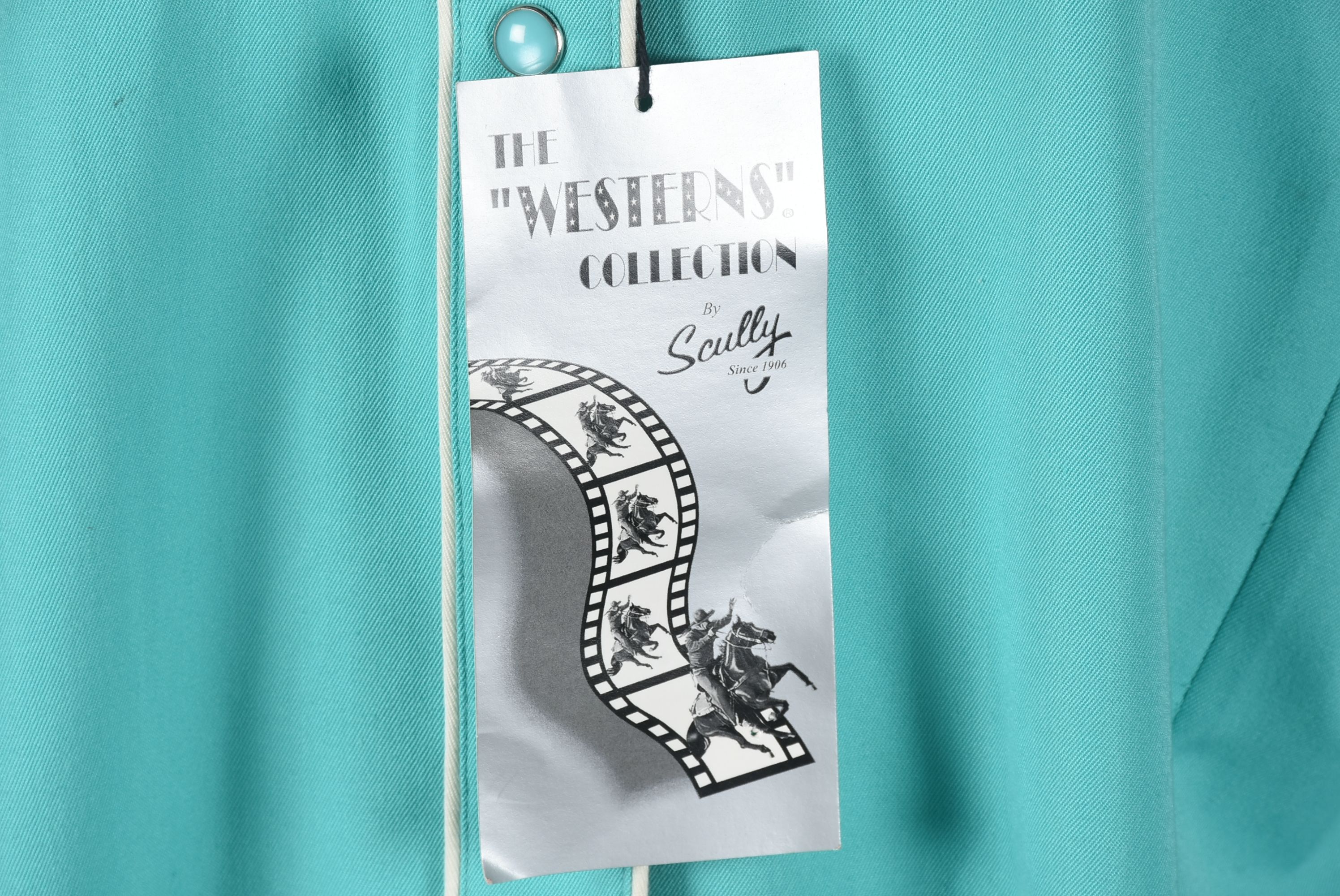 Scully Western Dress Shirt in Aqua Blue with White Piping