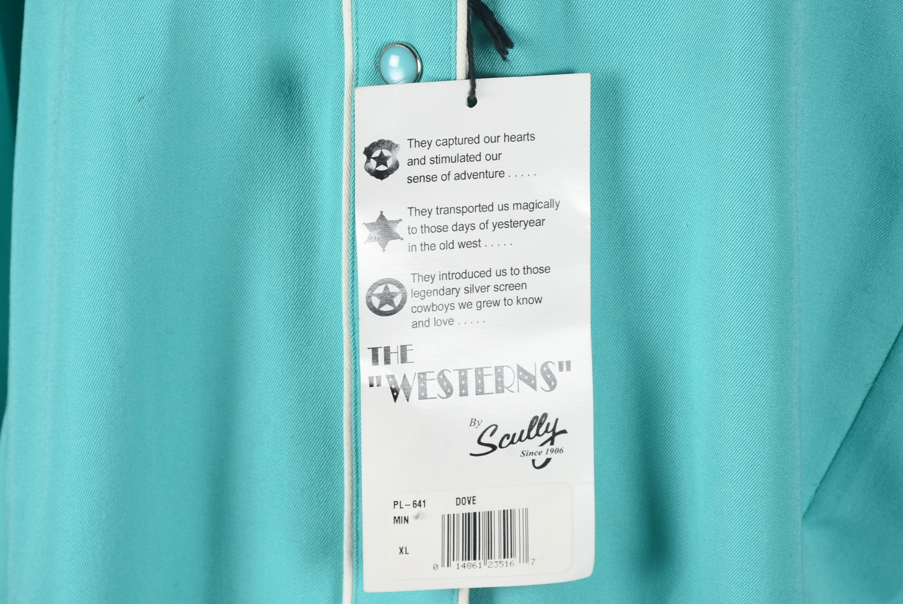 Scully Western Dress Shirt in Aqua Blue with White Piping