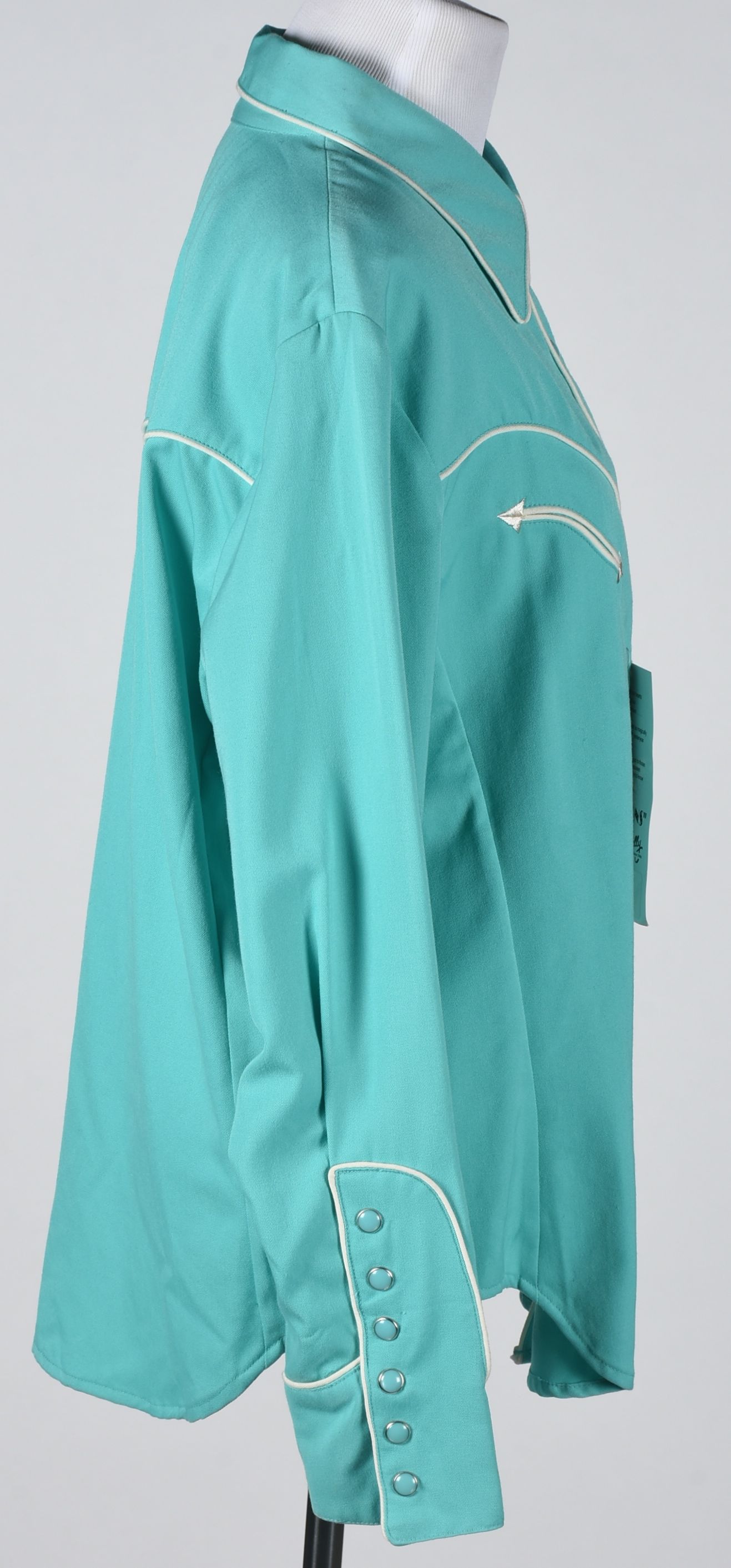 Scully Western Dress Shirt in Aqua Blue with White Piping