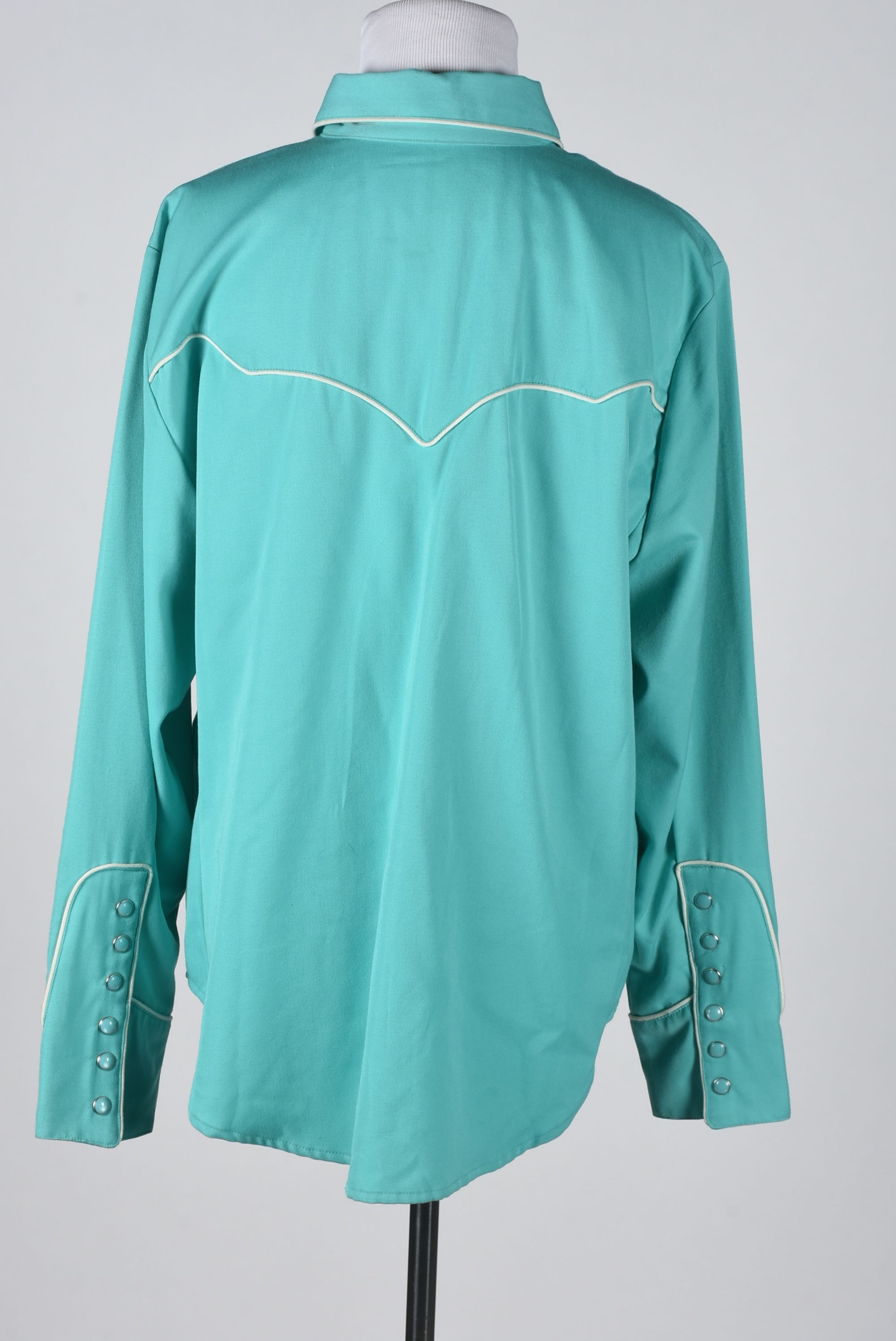 Scully Western Dress Shirt in Aqua Blue with White Piping