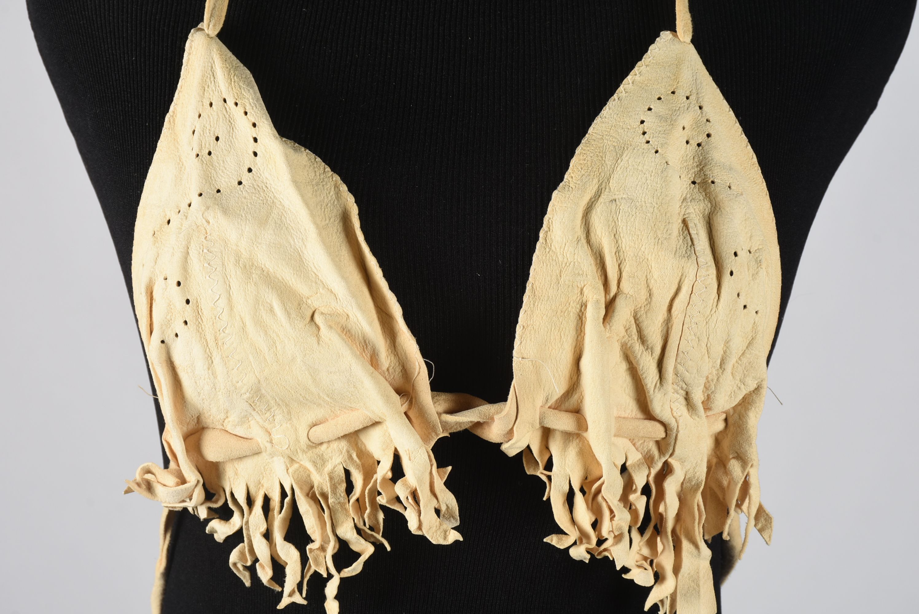 Vintage Tan Suede Two-Piece Bikini Worn During Photo Shoot for "Strong Enough To Bend"