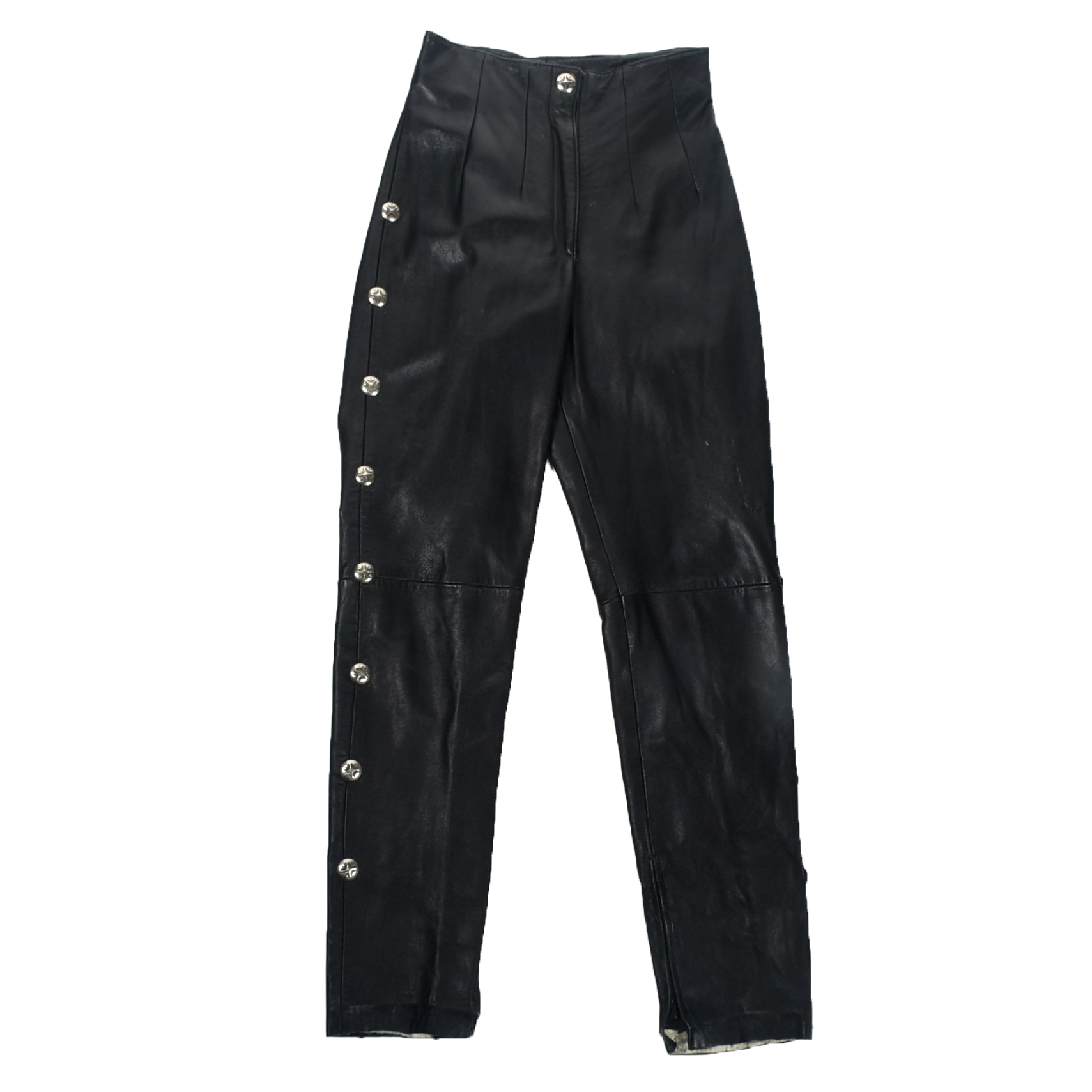 Michael Hoban for North Beach Leather Black Leather Pants Embellished with Conchos