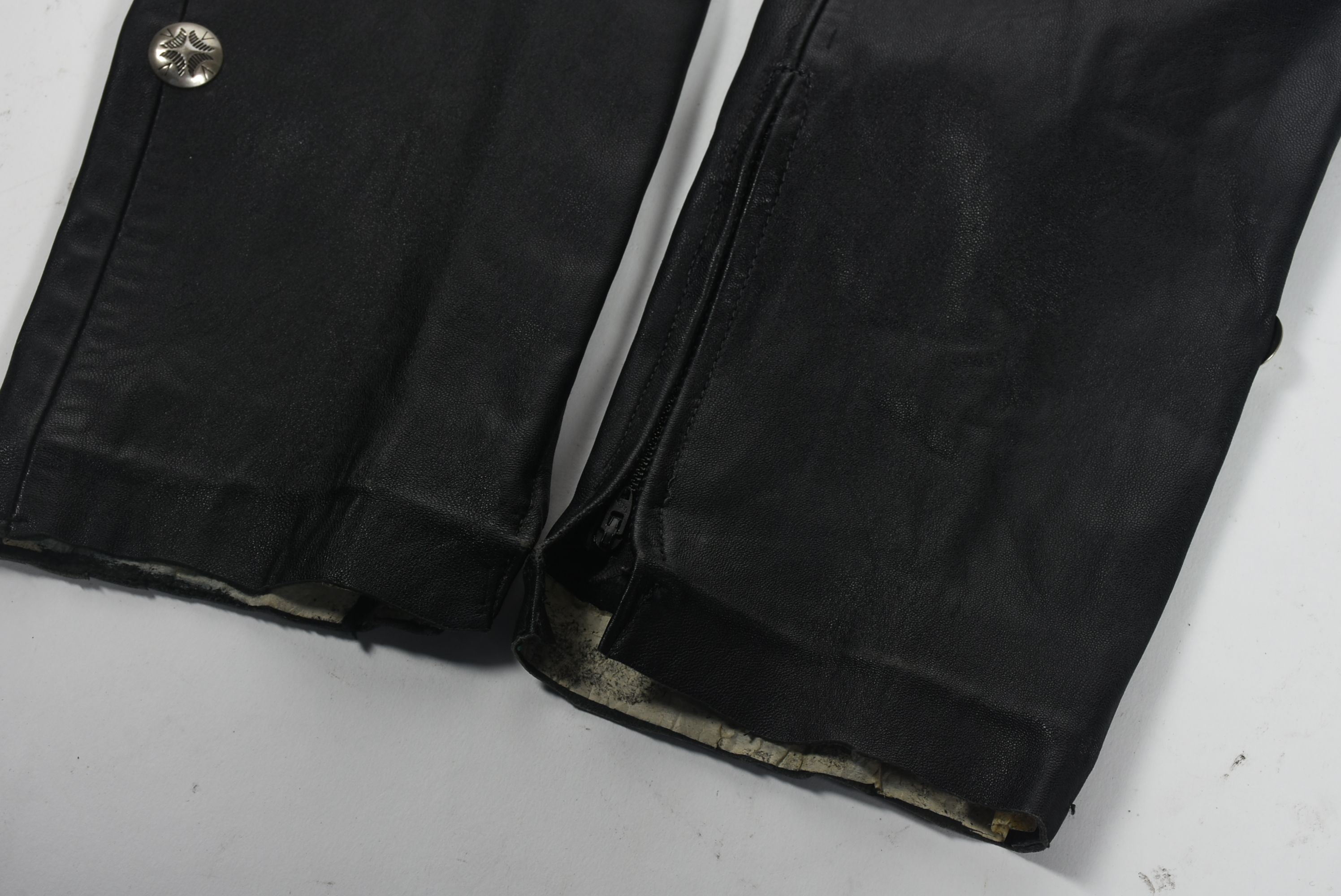 Michael Hoban for North Beach Leather Black Leather Pants Embellished with Conchos