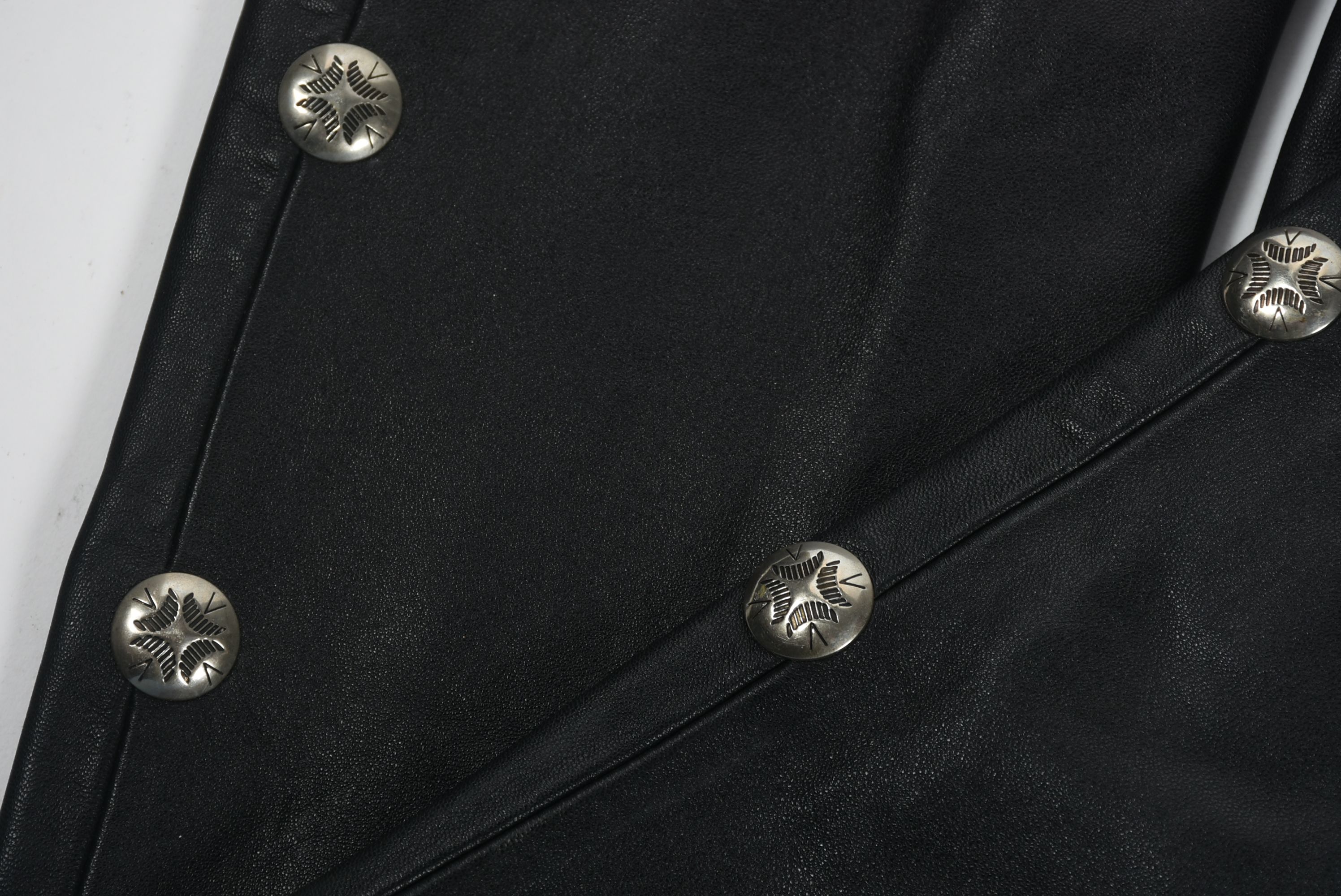 Michael Hoban for North Beach Leather Black Leather Pants Embellished with Conchos