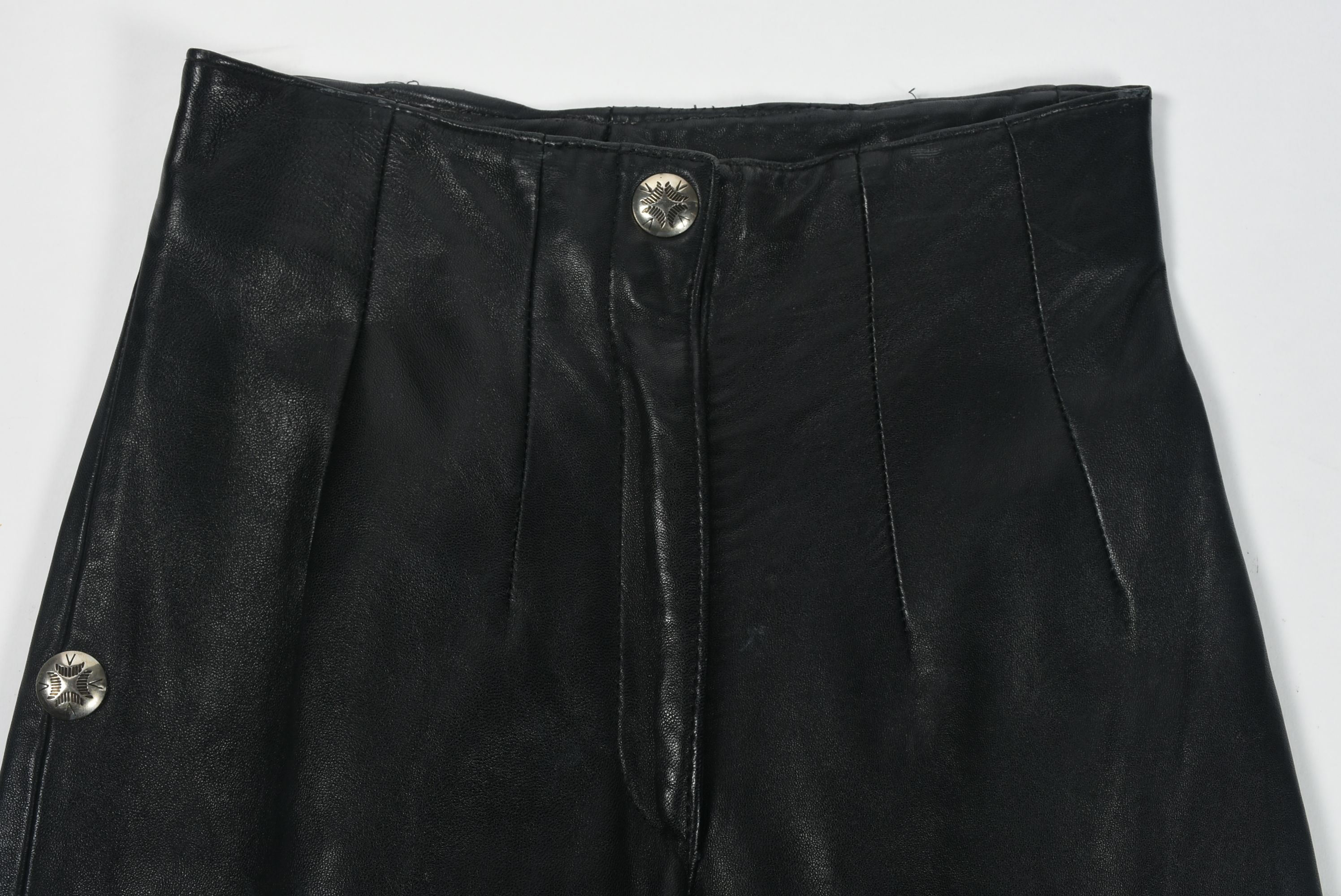 Michael Hoban for North Beach Leather Black Leather Pants Embellished with Conchos