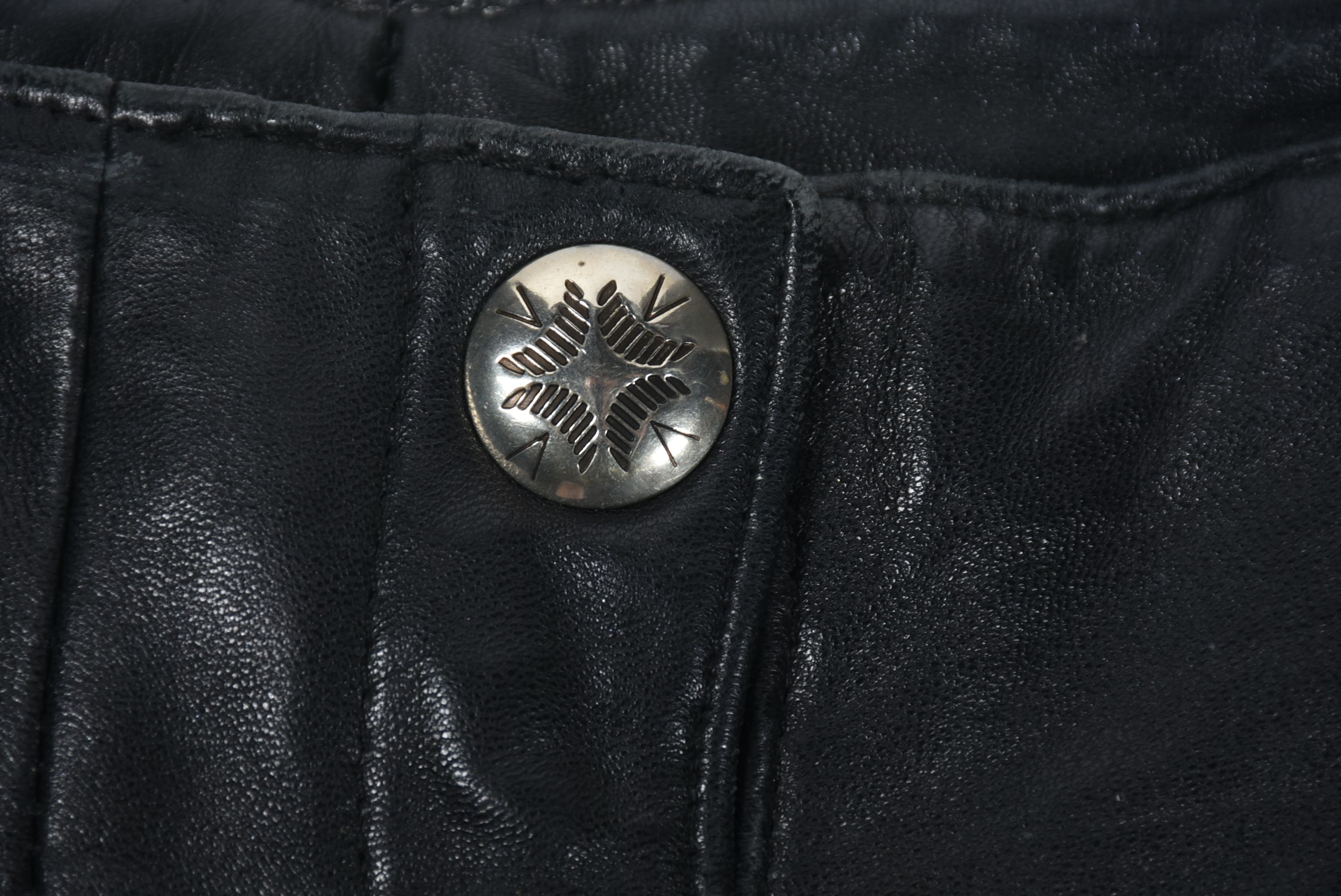 Michael Hoban for North Beach Leather Black Leather Pants Embellished with Conchos