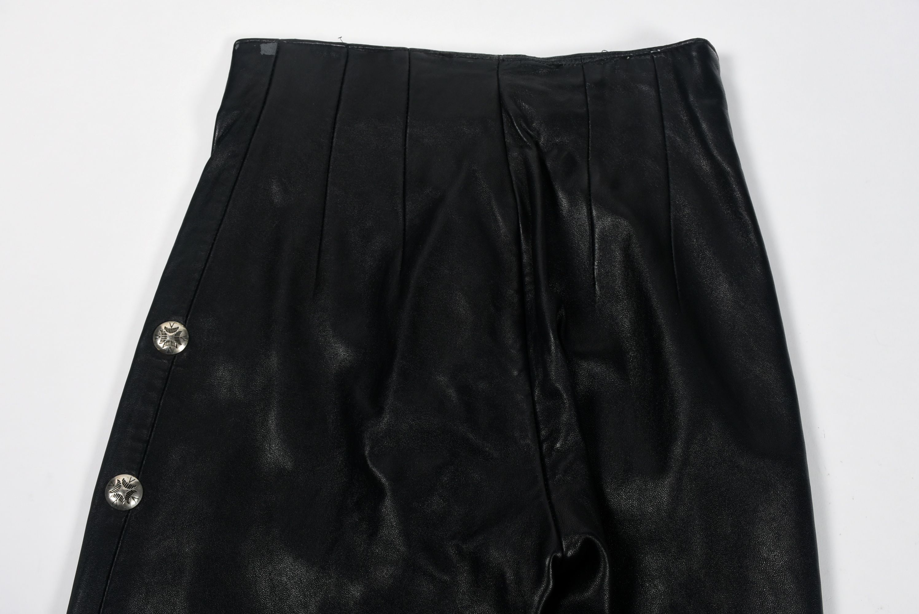 Michael Hoban for North Beach Leather Black Leather Pants Embellished with Conchos