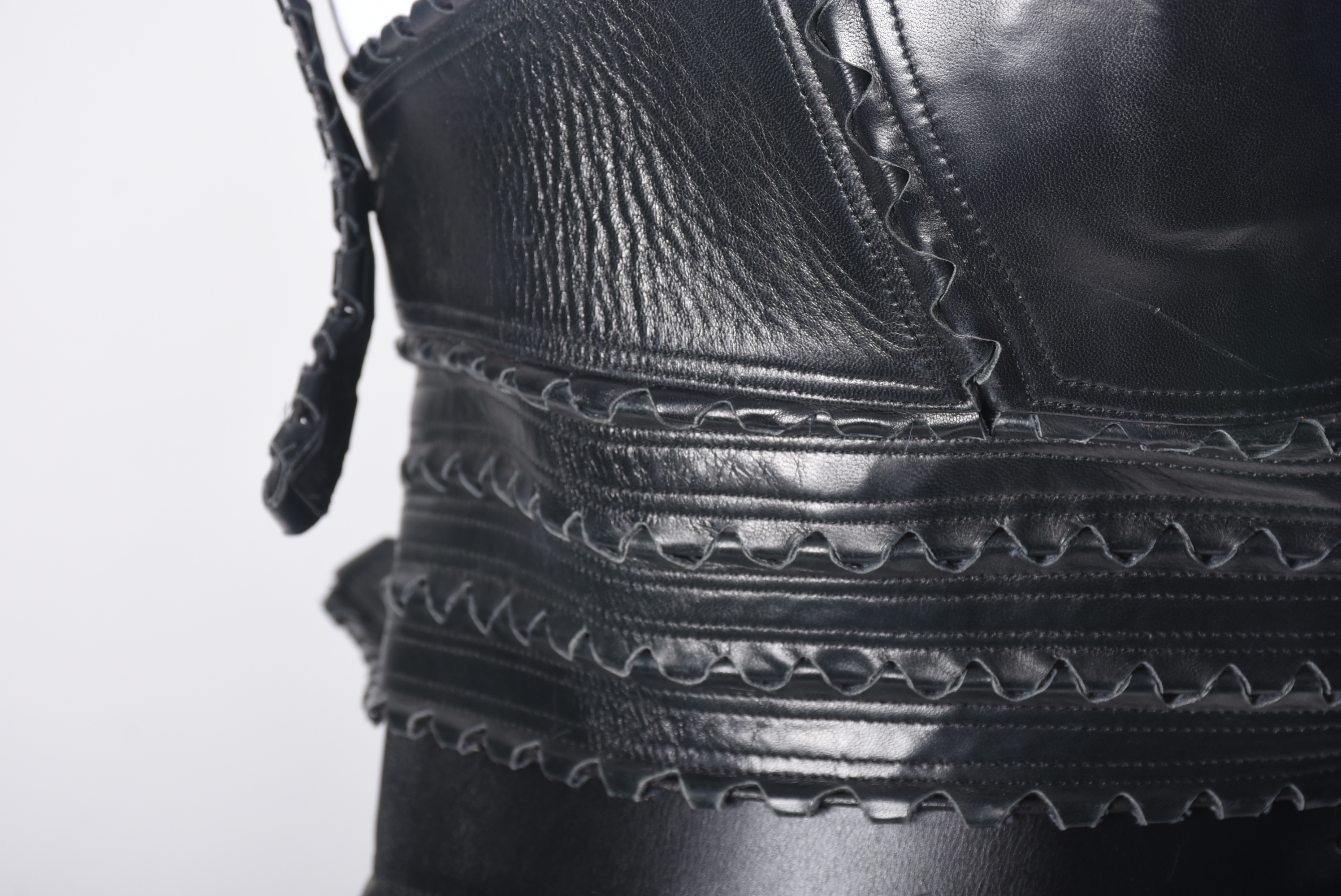 Azzedine Alaïa of Paris High End Designer Black Leather Bustier and Fringed Mini Skirt with Tanya's Autograph