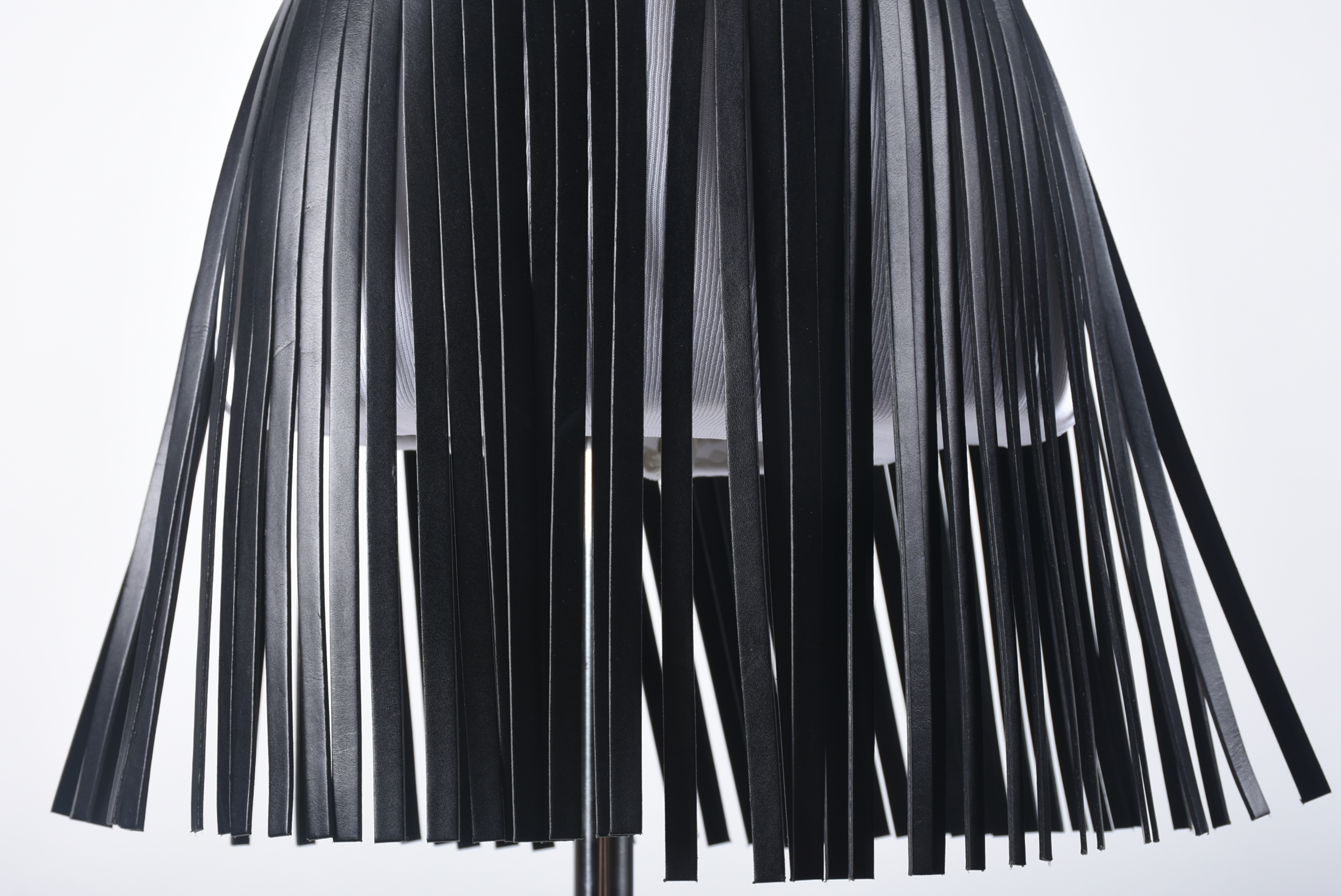 Azzedine Alaïa of Paris High End Designer Black Leather Bustier and Fringed Mini Skirt with Tanya's Autograph