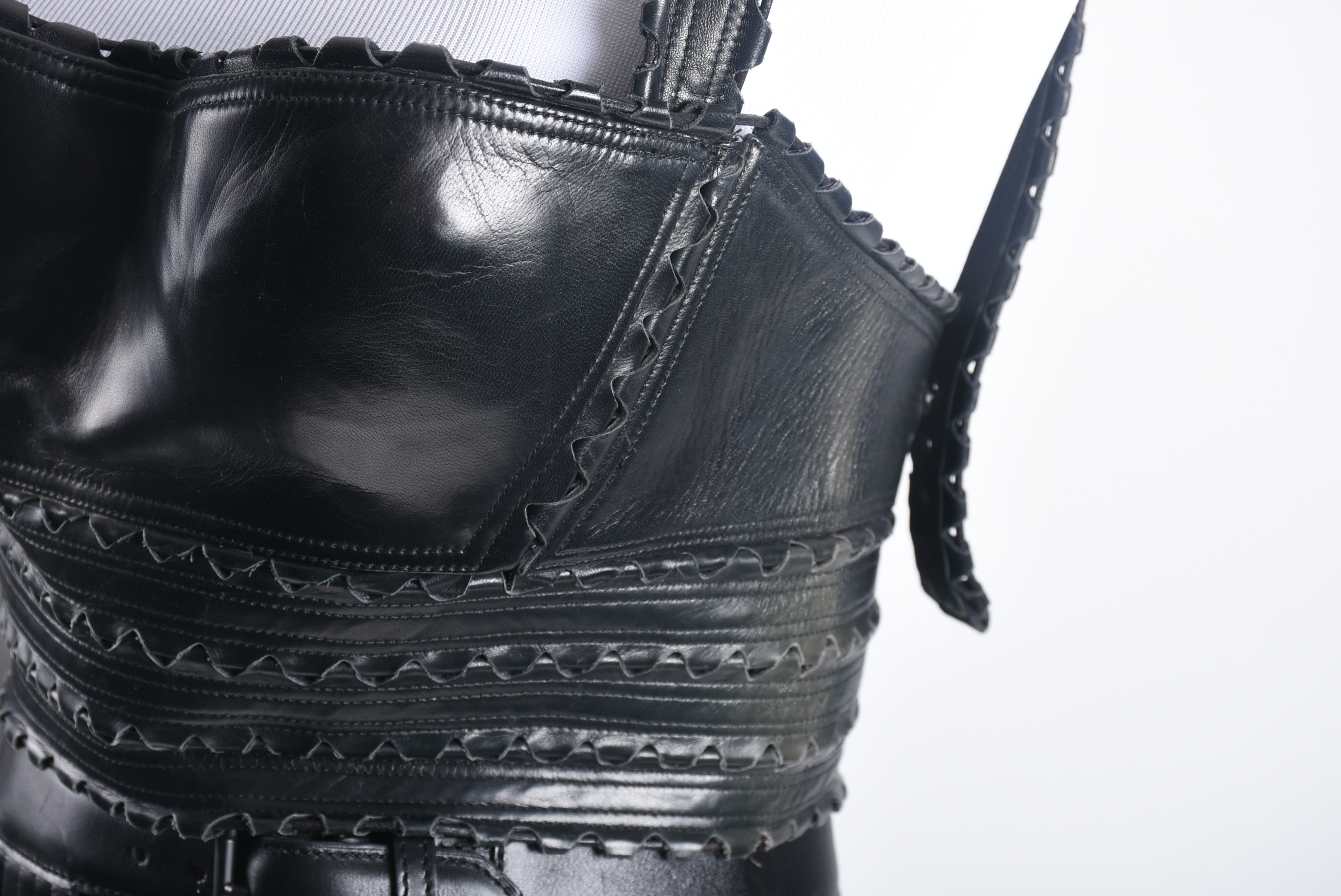 Azzedine Alaïa of Paris High End Designer Black Leather Bustier and Fringed Mini Skirt with Tanya's Autograph