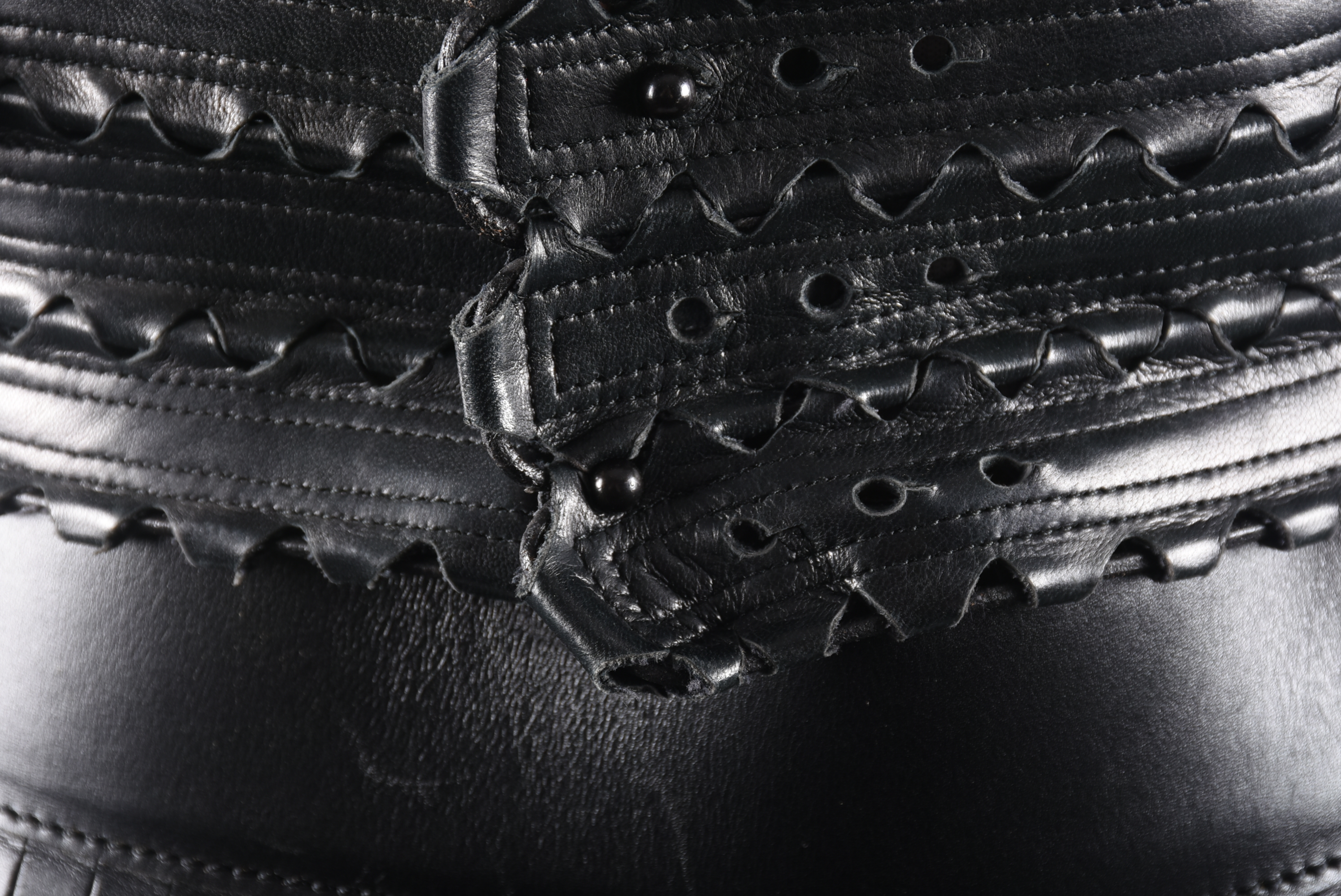 Azzedine Alaïa of Paris High End Designer Black Leather Bustier and Fringed Mini Skirt with Tanya's Autograph