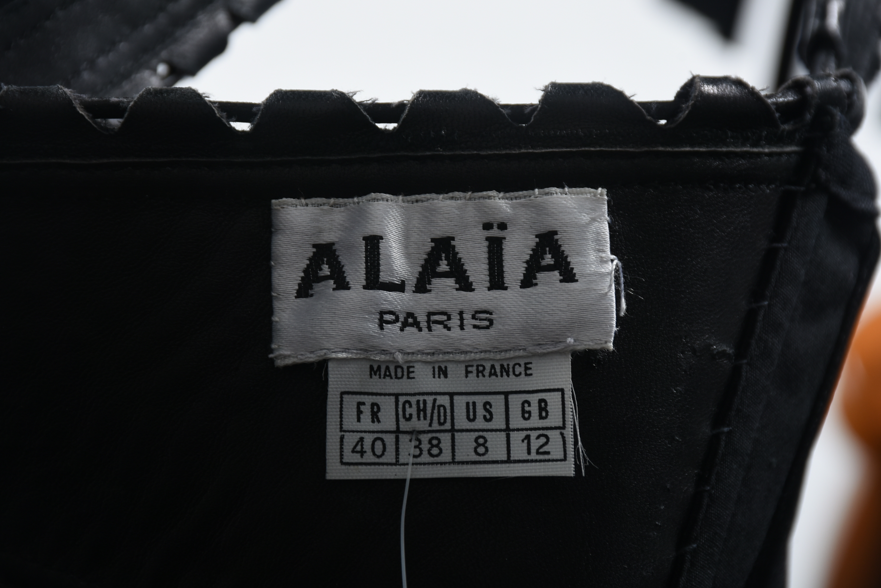 Azzedine Alaïa of Paris High End Designer Black Leather Bustier and Fringed Mini Skirt with Tanya's Autograph