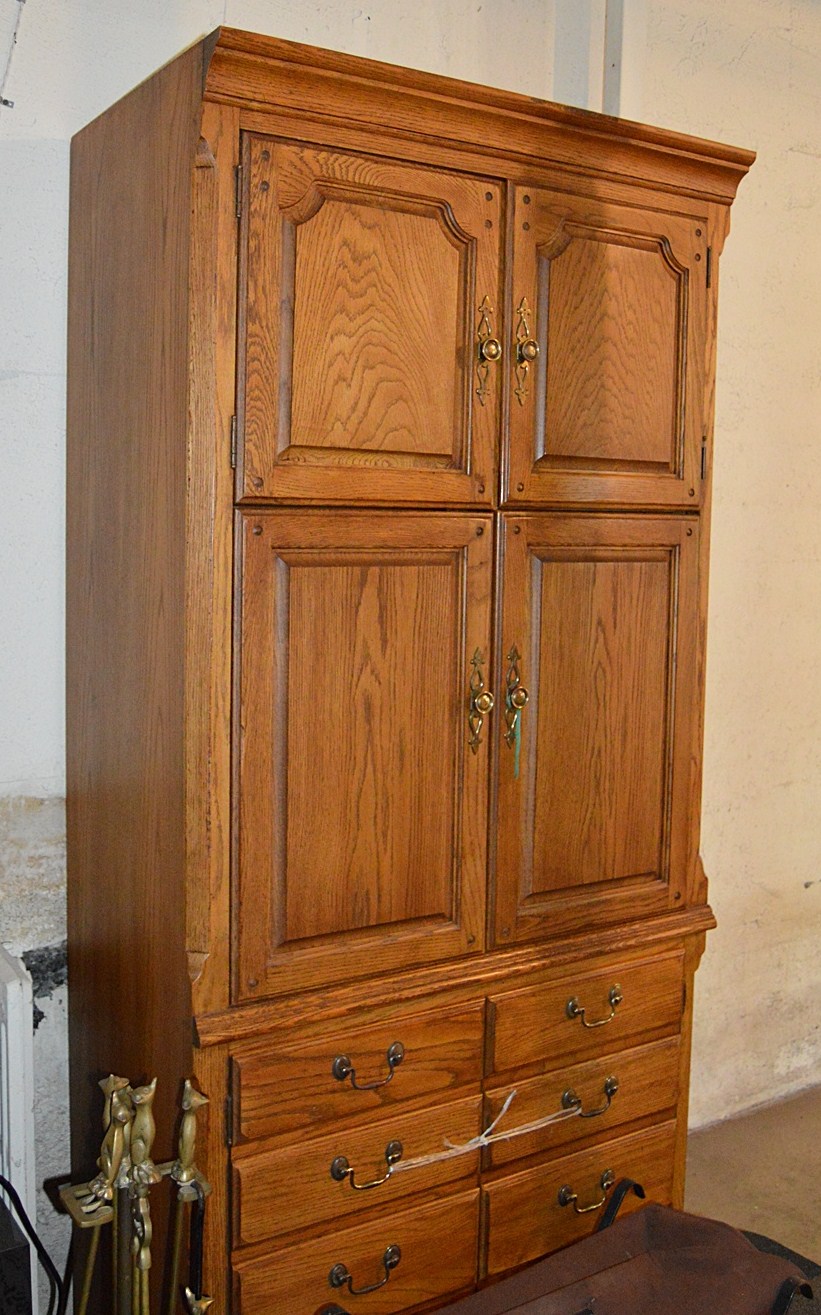 Thomasville Oak Wall Cabinet/Bookcase with 1950s World Clock