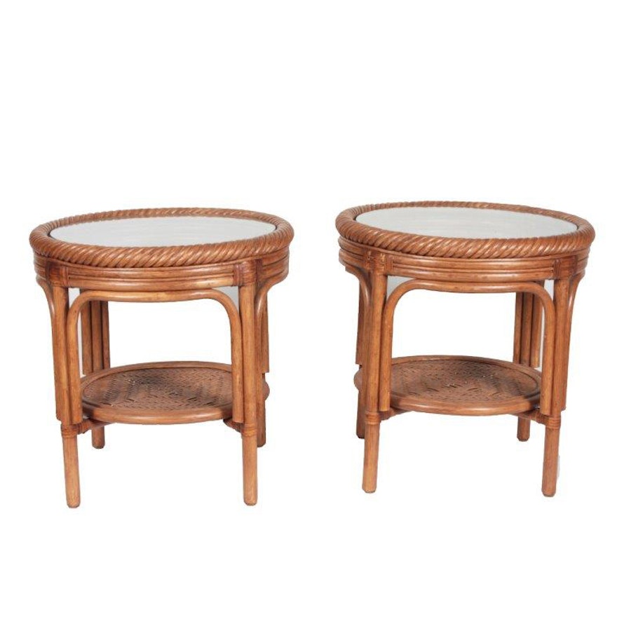 Two Rattan and Glass End Tables