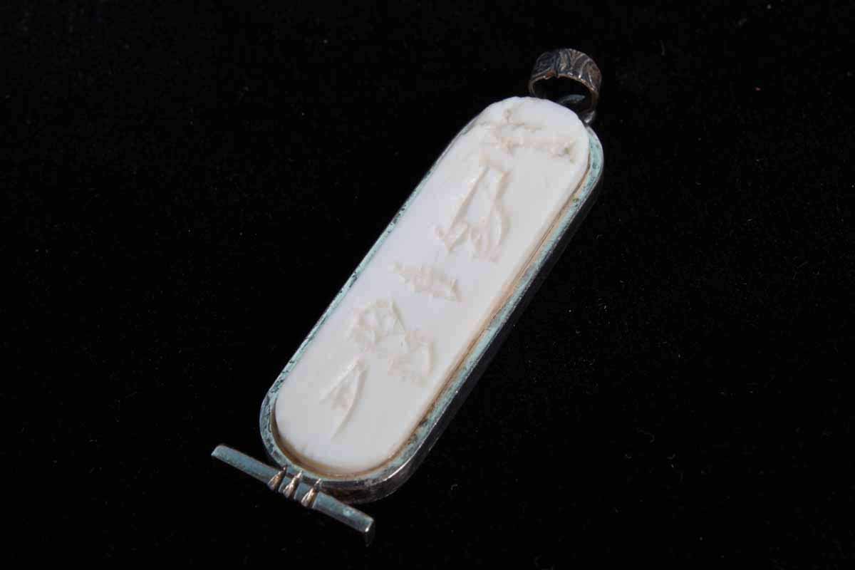 Sterling and Bone Cartouche Pendant