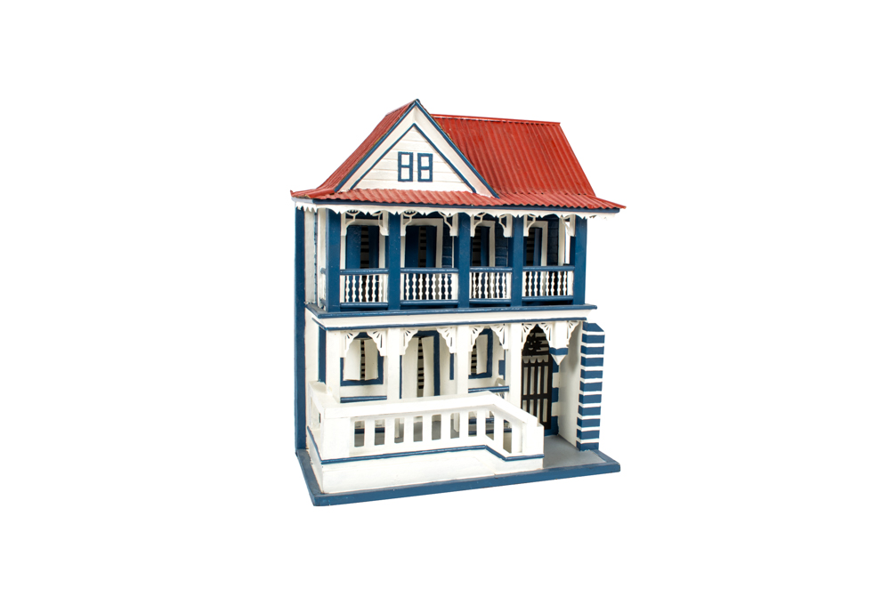 Erick LaFond Dark Blue and White House Sculpture