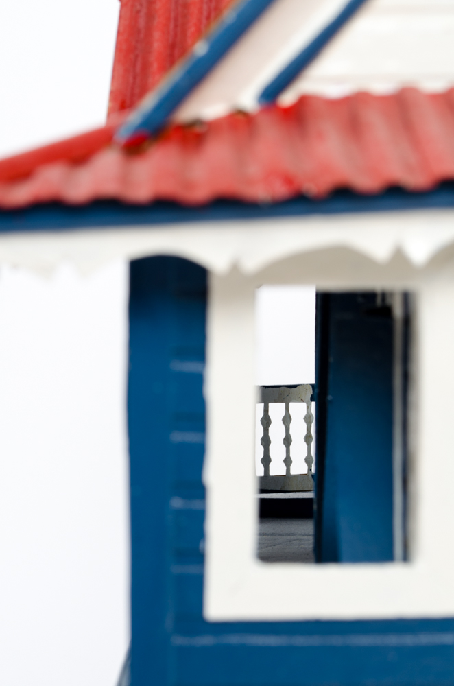 Erick LaFond Dark Blue and White House Sculpture