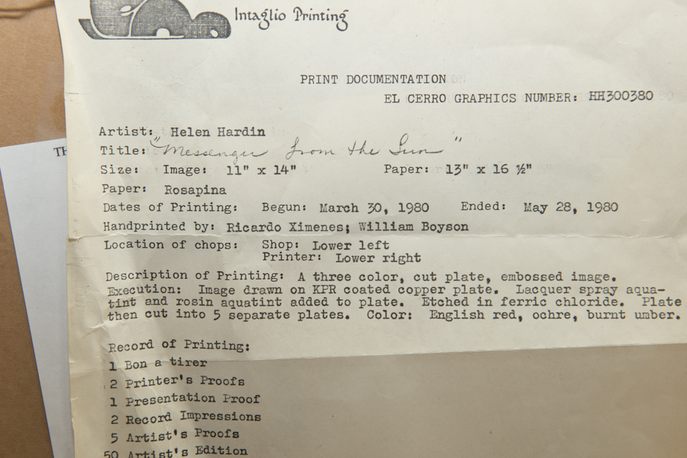 Helen Hardin "Santa Clara Pueblo, New Mexico" Aquatint