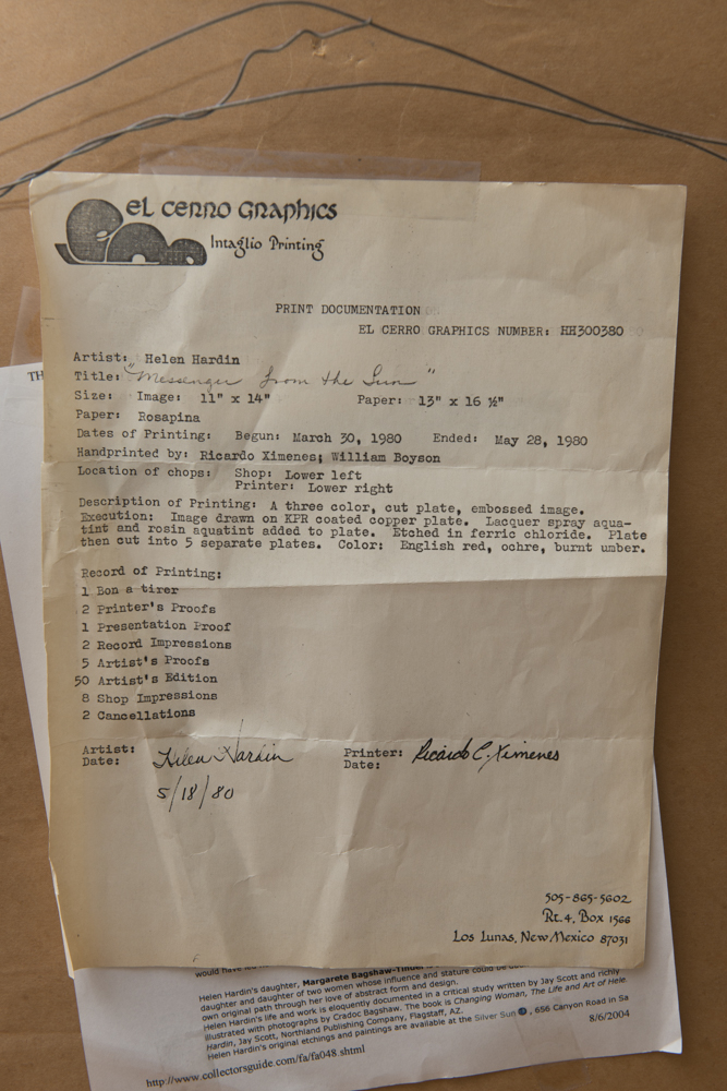 Helen Hardin "Santa Clara Pueblo, New Mexico" Aquatint