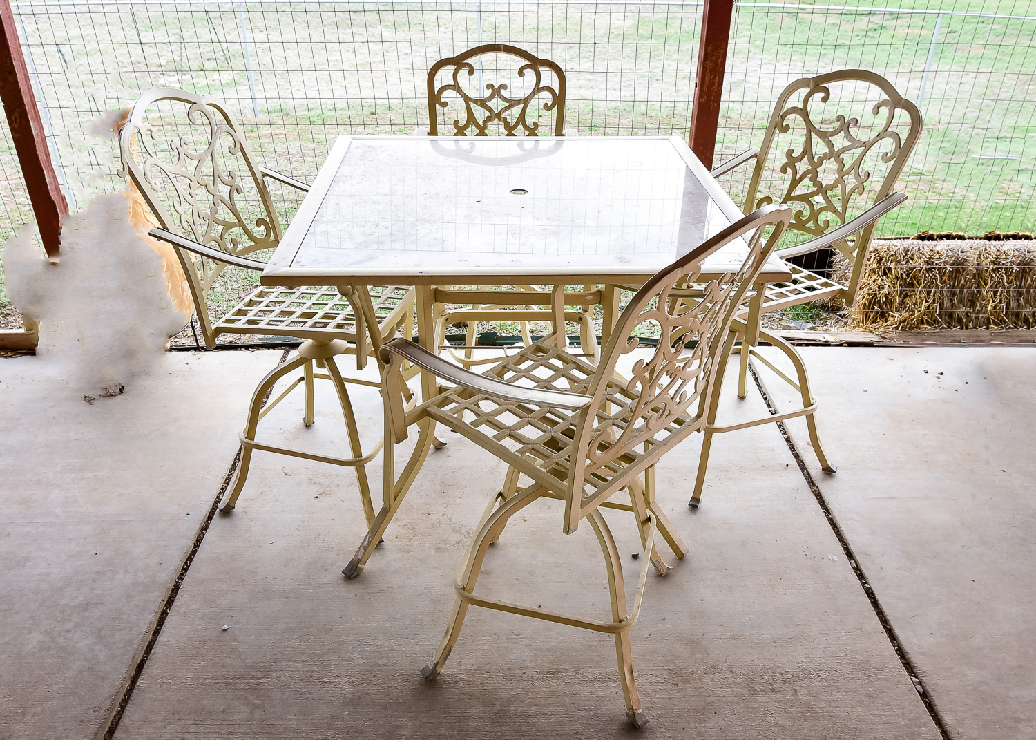 Glass Top Patio Table and Four Chairs