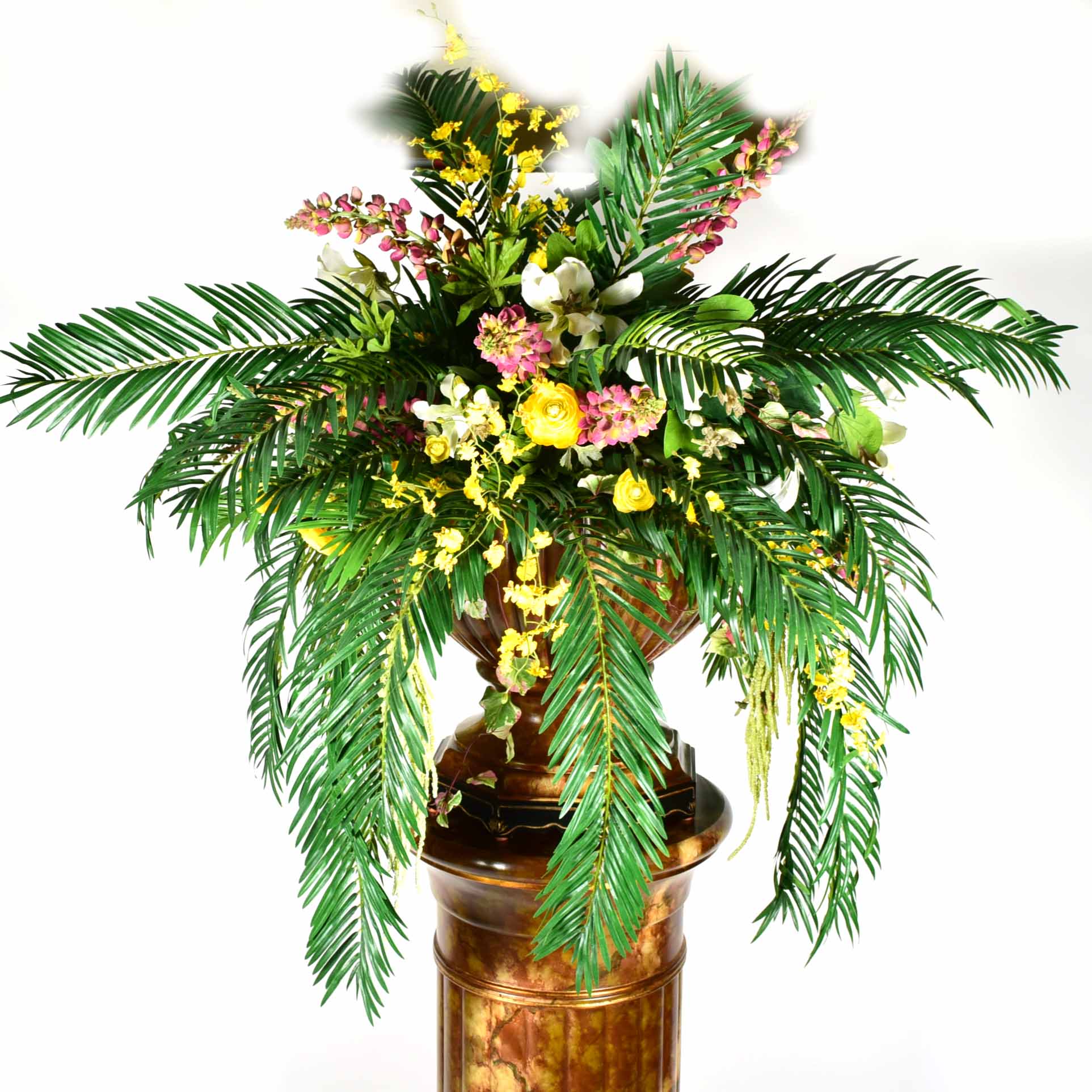 Molded Resin Pot with Fern and Mixed Bouquet