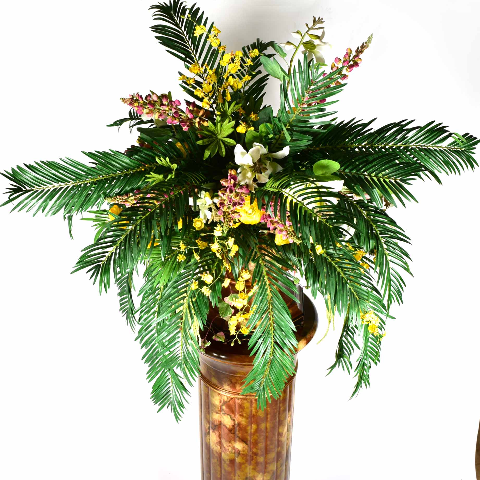 Molded Resin Pot with Fern and Mixed Bouquet