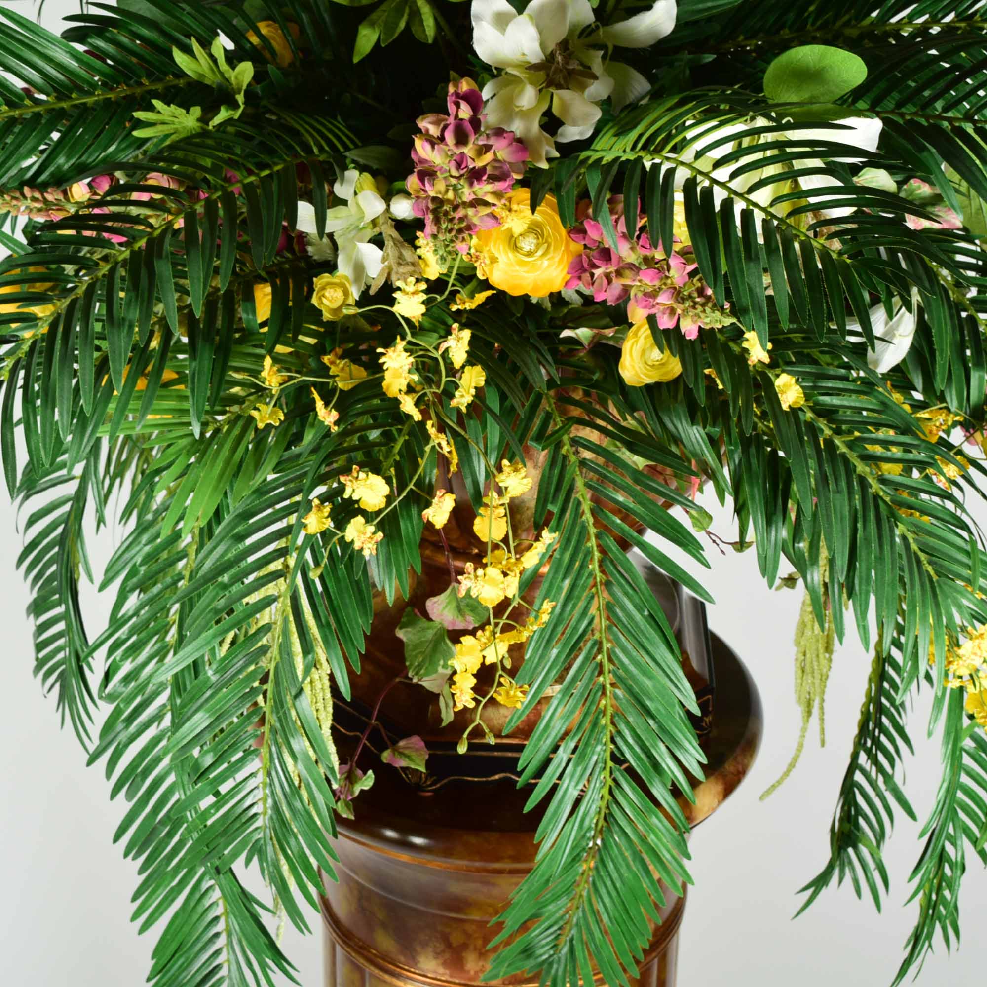 Molded Resin Pot with Fern and Mixed Bouquet