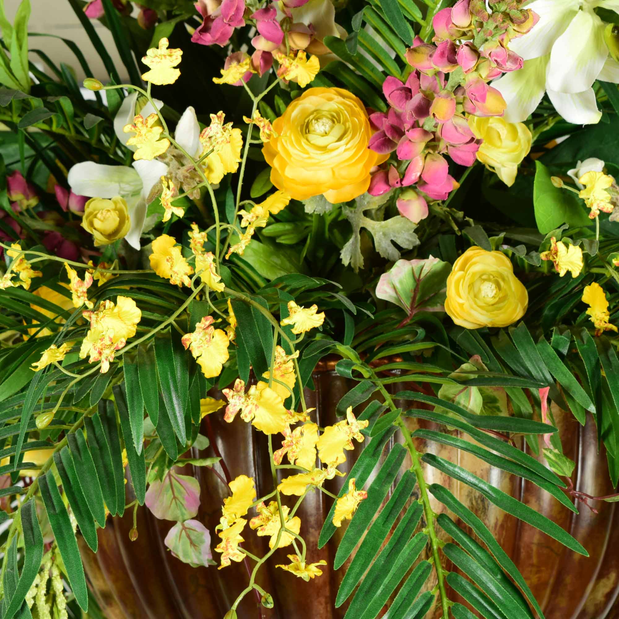 Molded Resin Pot with Fern and Mixed Bouquet