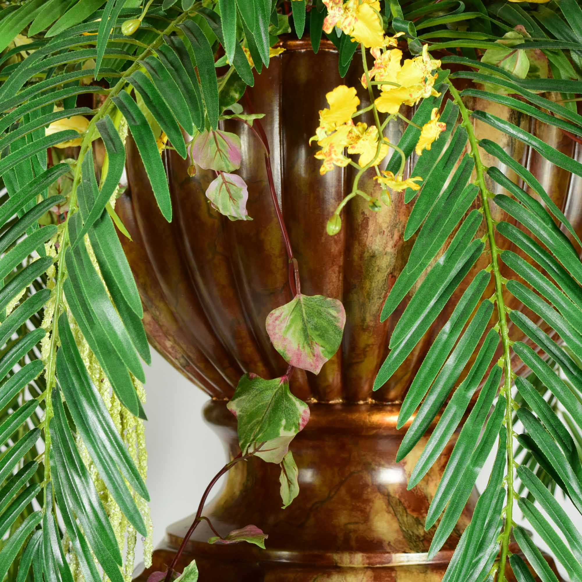 Molded Resin Pot with Fern and Mixed Bouquet