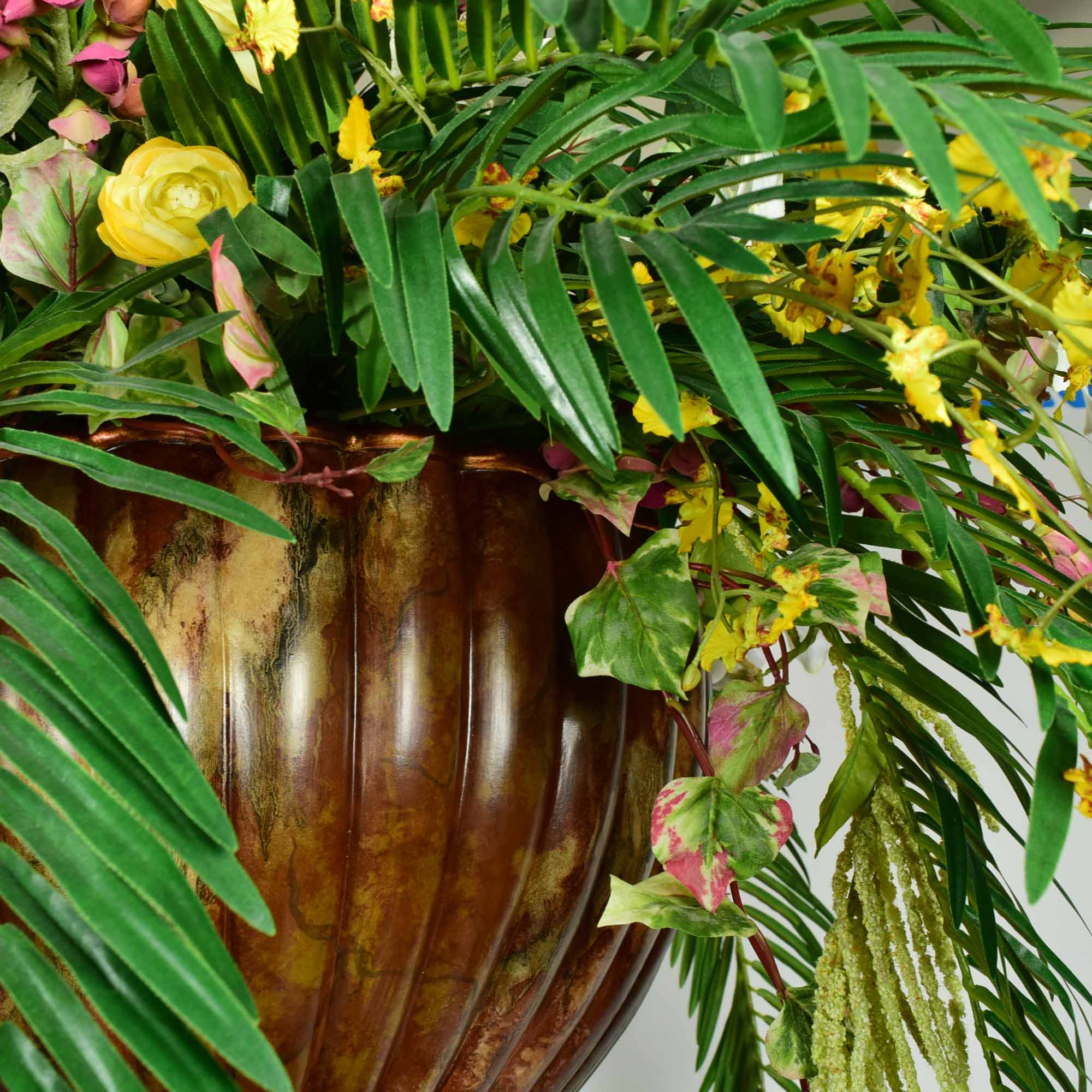 Molded Resin Pot with Fern and Mixed Bouquet