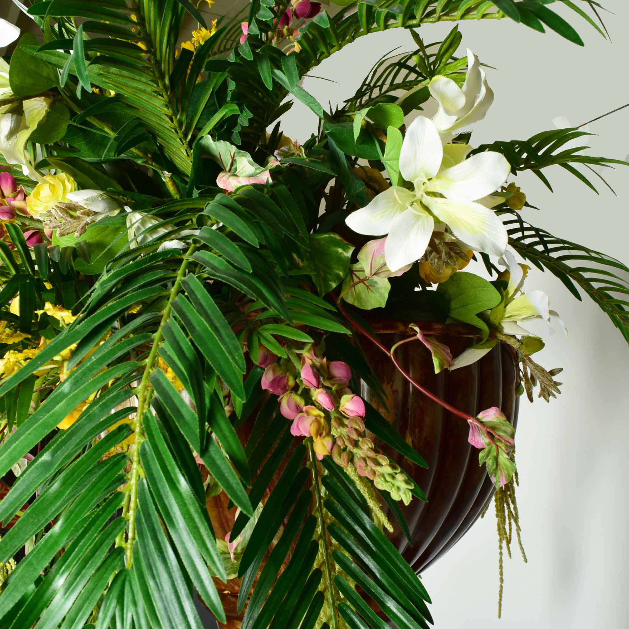 Molded Resin Pot with Fern and Mixed Bouquet
